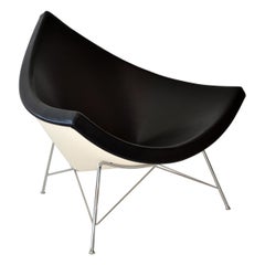 Sedia originale George Nelson Coconut, Vitra, pelle nera, scocca bianca, cromo