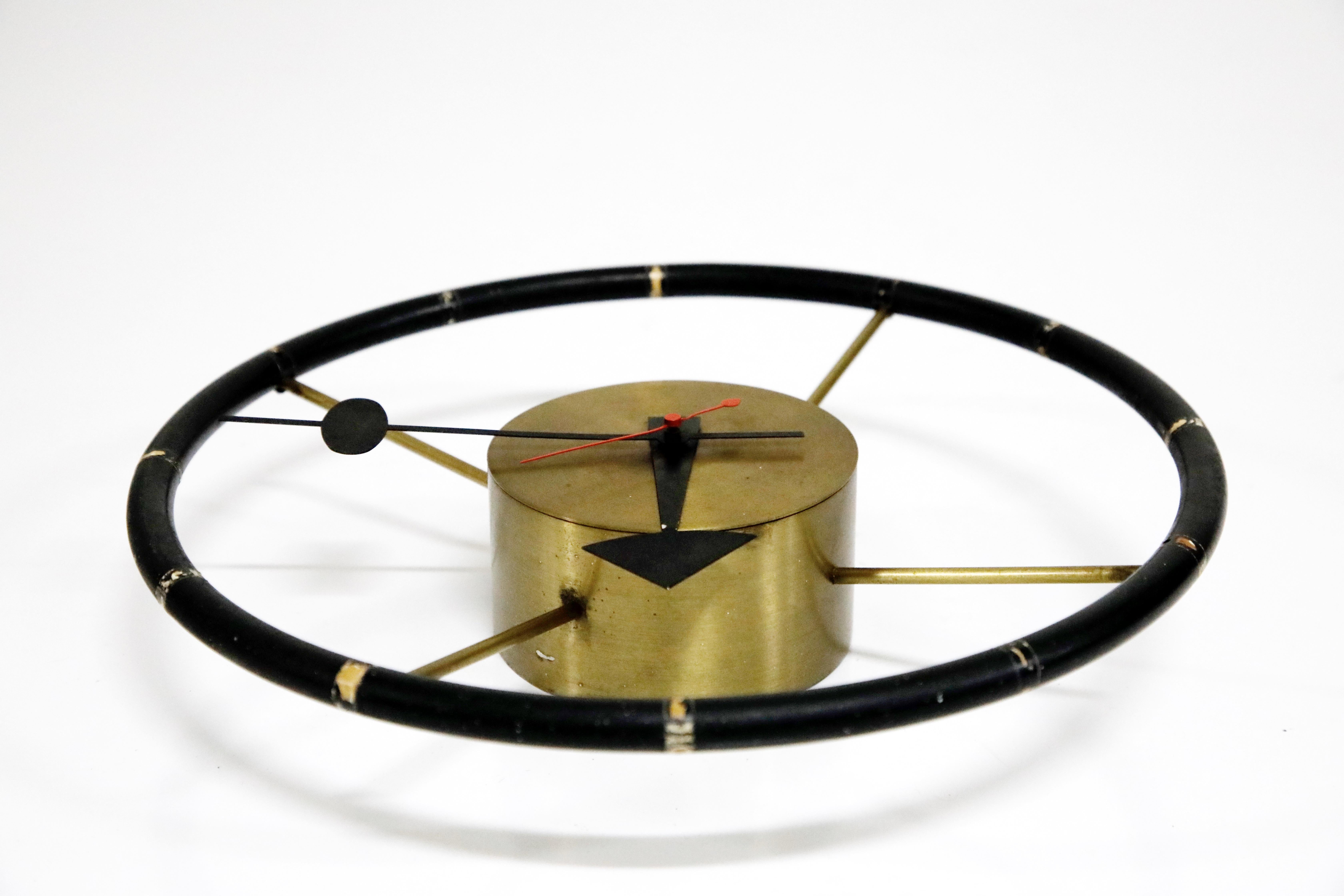 Brass Original George Nelson for Howard Miller Model 4756 'Steering Wheel' Wall Clock