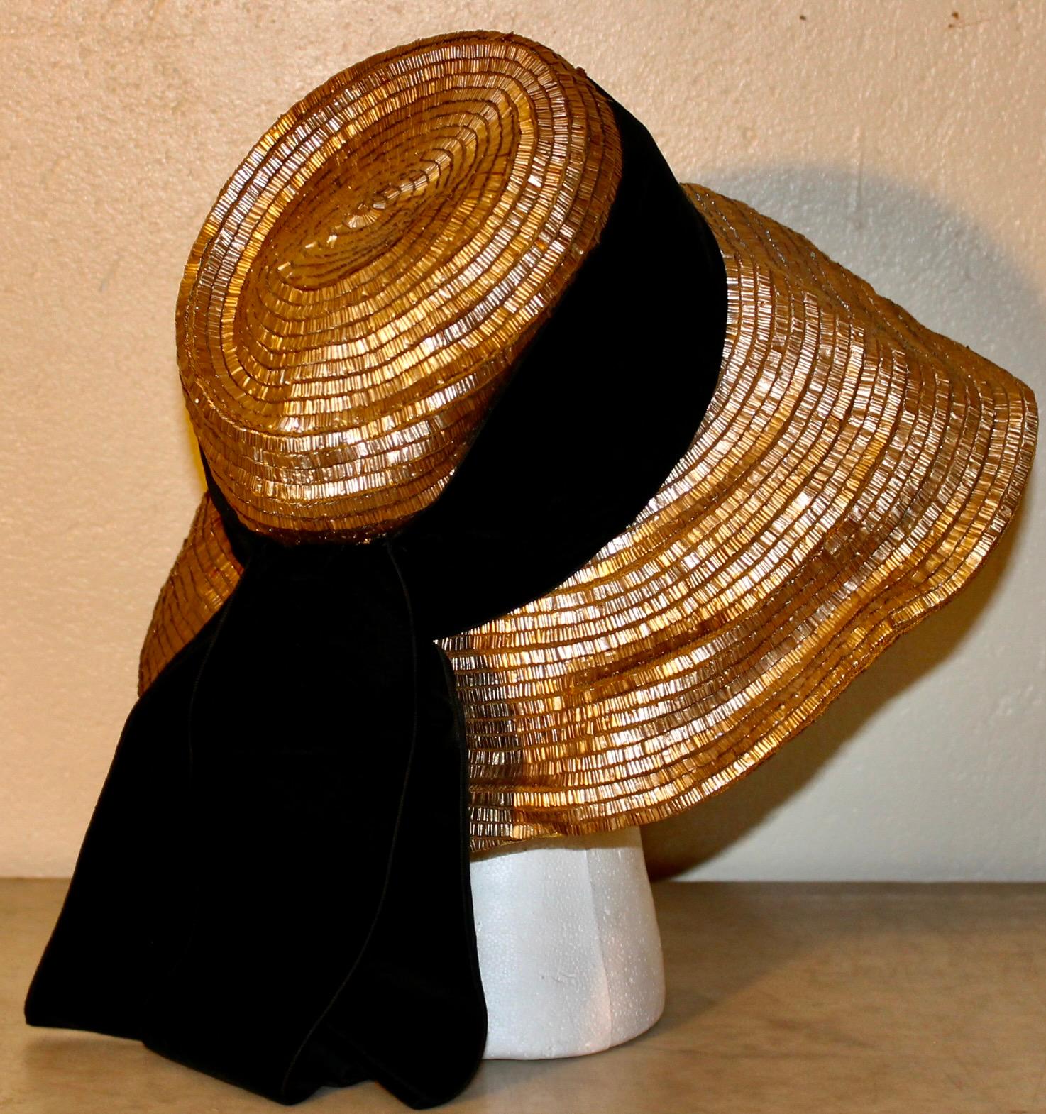 Original Gerard Albouy Woven Brass Hat 1940's For Sale 1