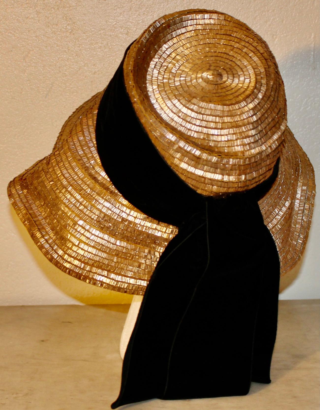 Original Gerard Albouy Woven Brass Hat 1940's For Sale 1