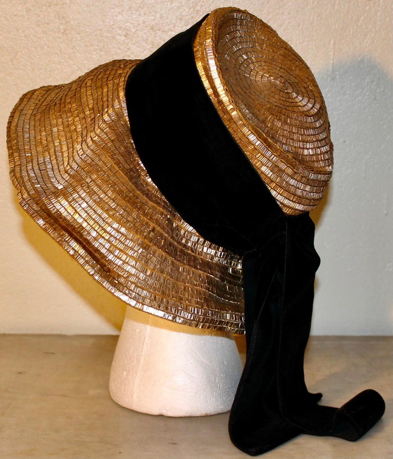 Original Gerard Albouy Woven Brass Hat 1940 display picture 2