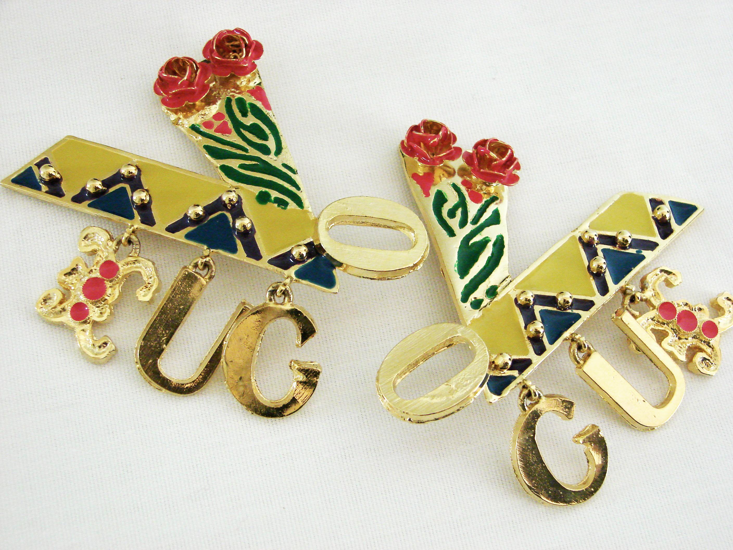 Original Gianni Versace Large Vogue Cover Earrings Enamel with Roses 1990s + Box 4