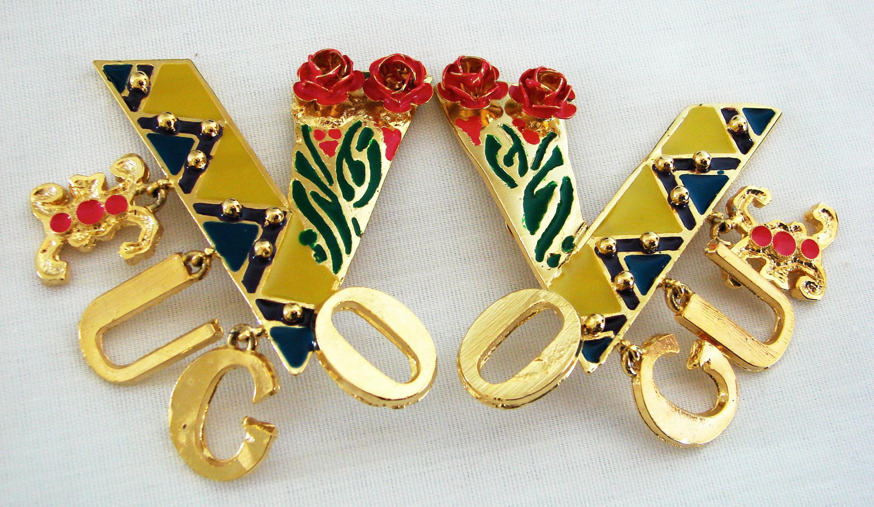 Original Gianni Versace Large Vogue Cover Earrings Enamel with Roses 1990s + Box 3