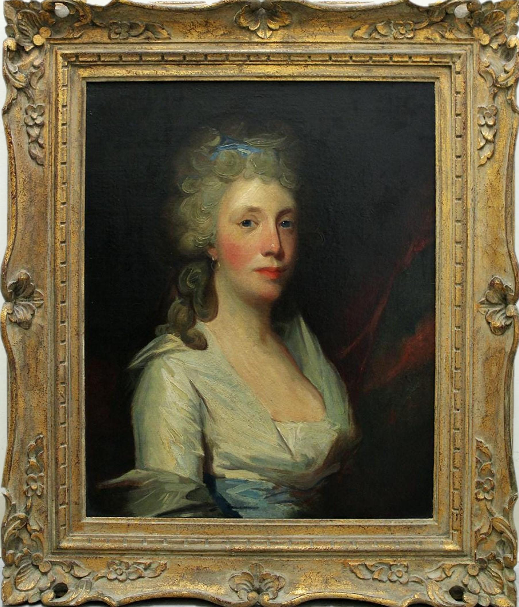 American Classical Original Gilbert Stuart Oil Painting Portrait of Henrietta Hillegas, ca. 1796 For Sale