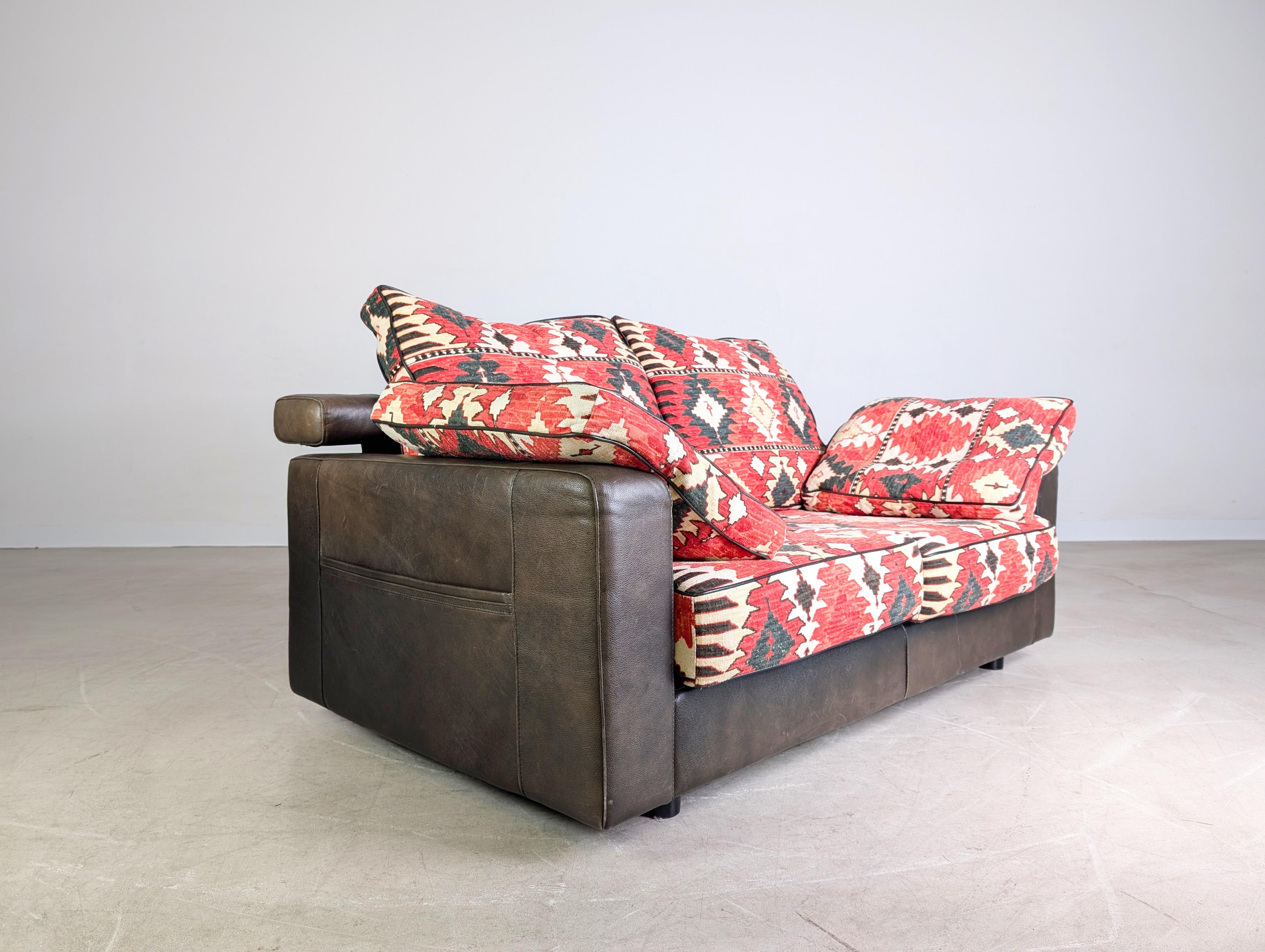 Original Giorgio Soressi Sofa Design Couch 1990 Leder Zweisitzer2 (Unbekannt) im Angebot