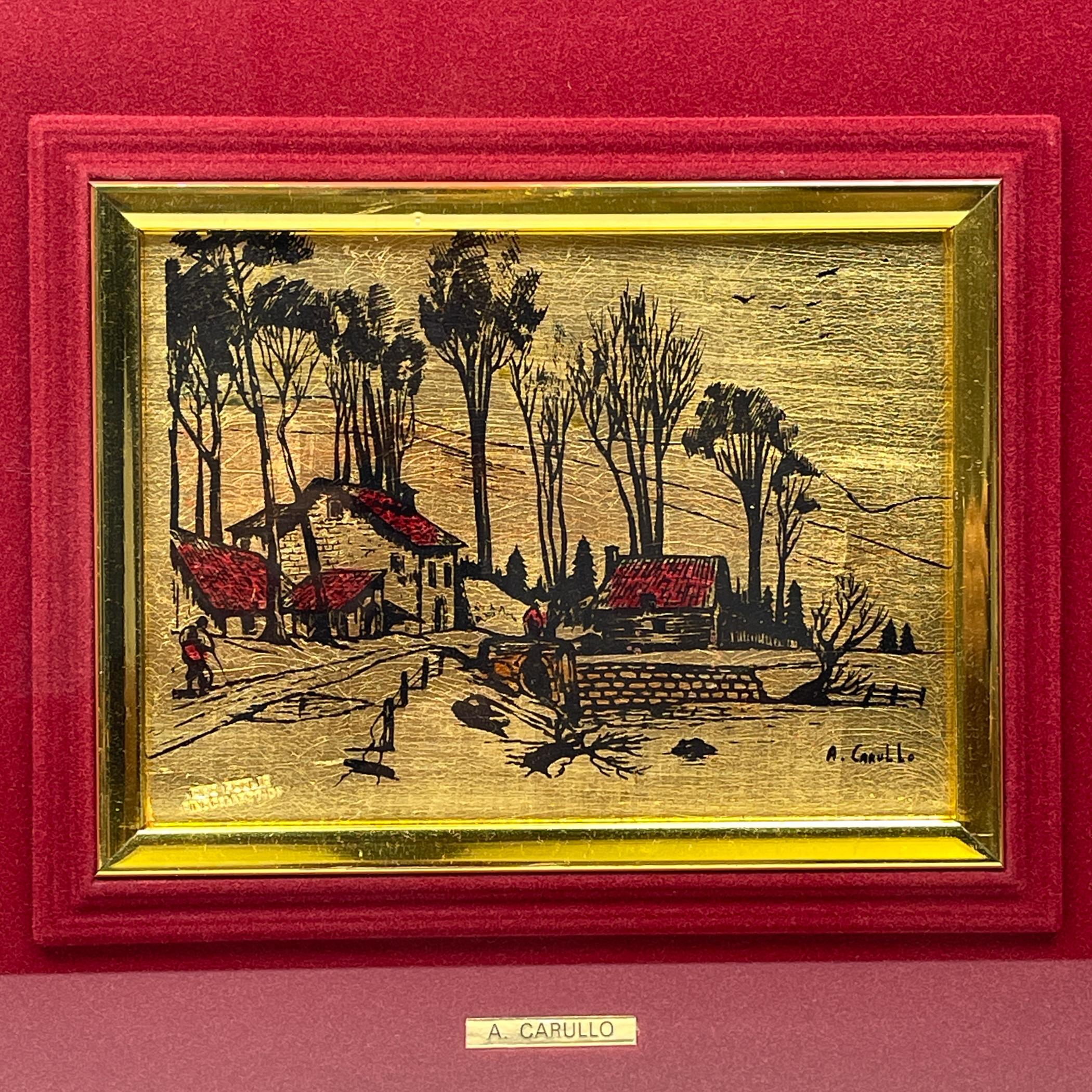 Original Kollektion Kiefern mit Blattgold-Gravur 23K von A. Carullo, Italien, 1980er Jahre (Moderne der Mitte des Jahrhunderts) im Angebot
