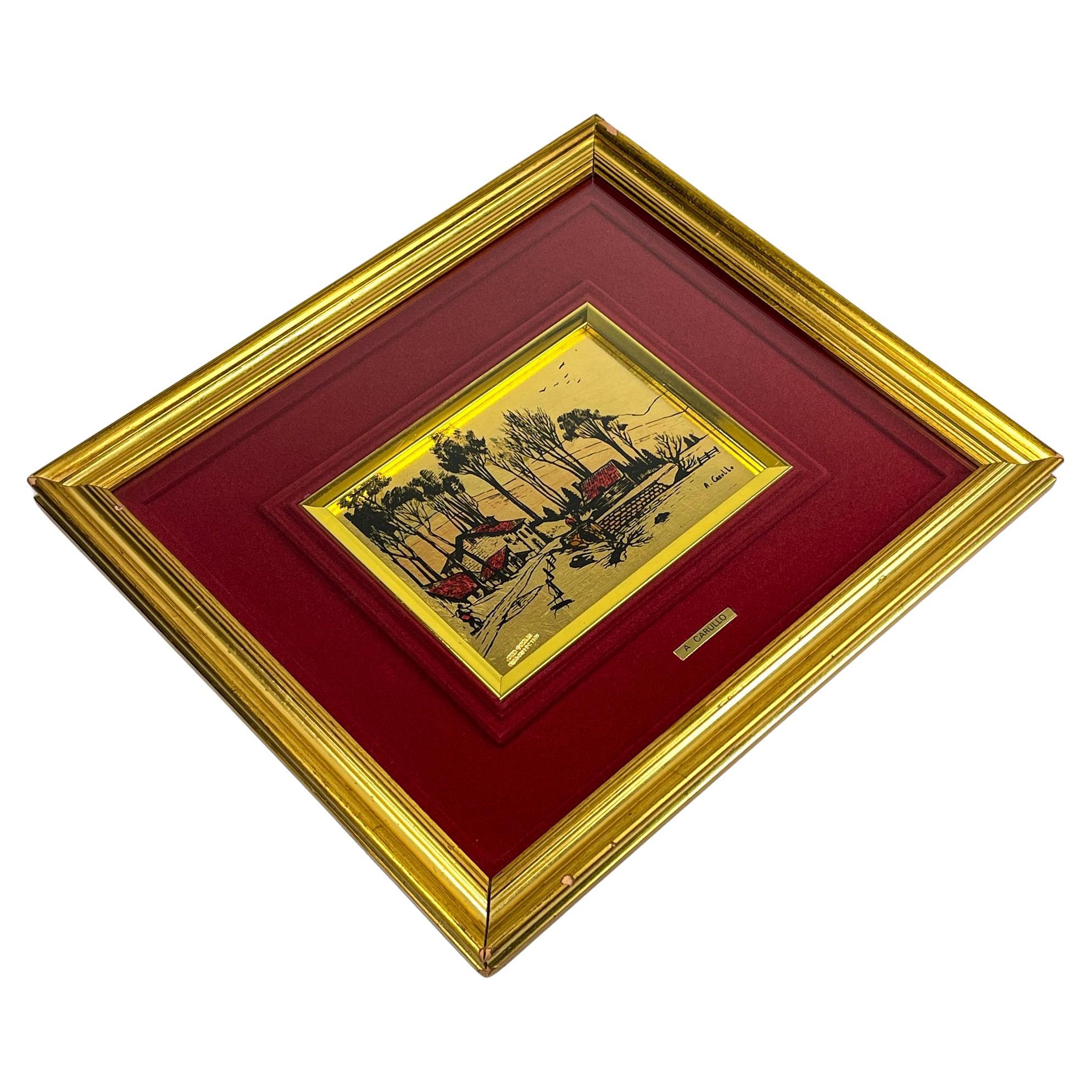 Original Gold leaf 23K engraving Pines Collection by A. Carullo, Italy, 1980s