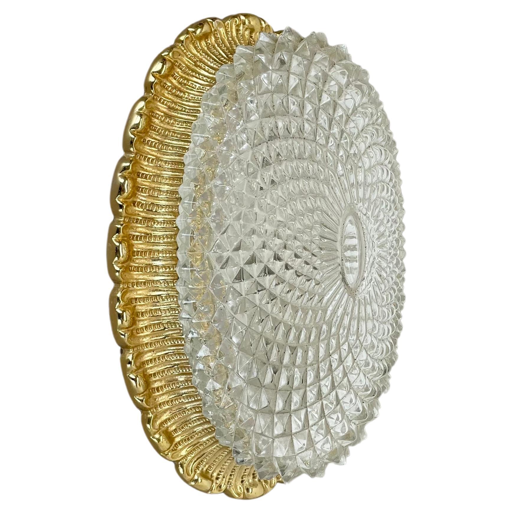 Original gold tone Glass Wall Light Sconce by Glashütte Limburg, 1970s