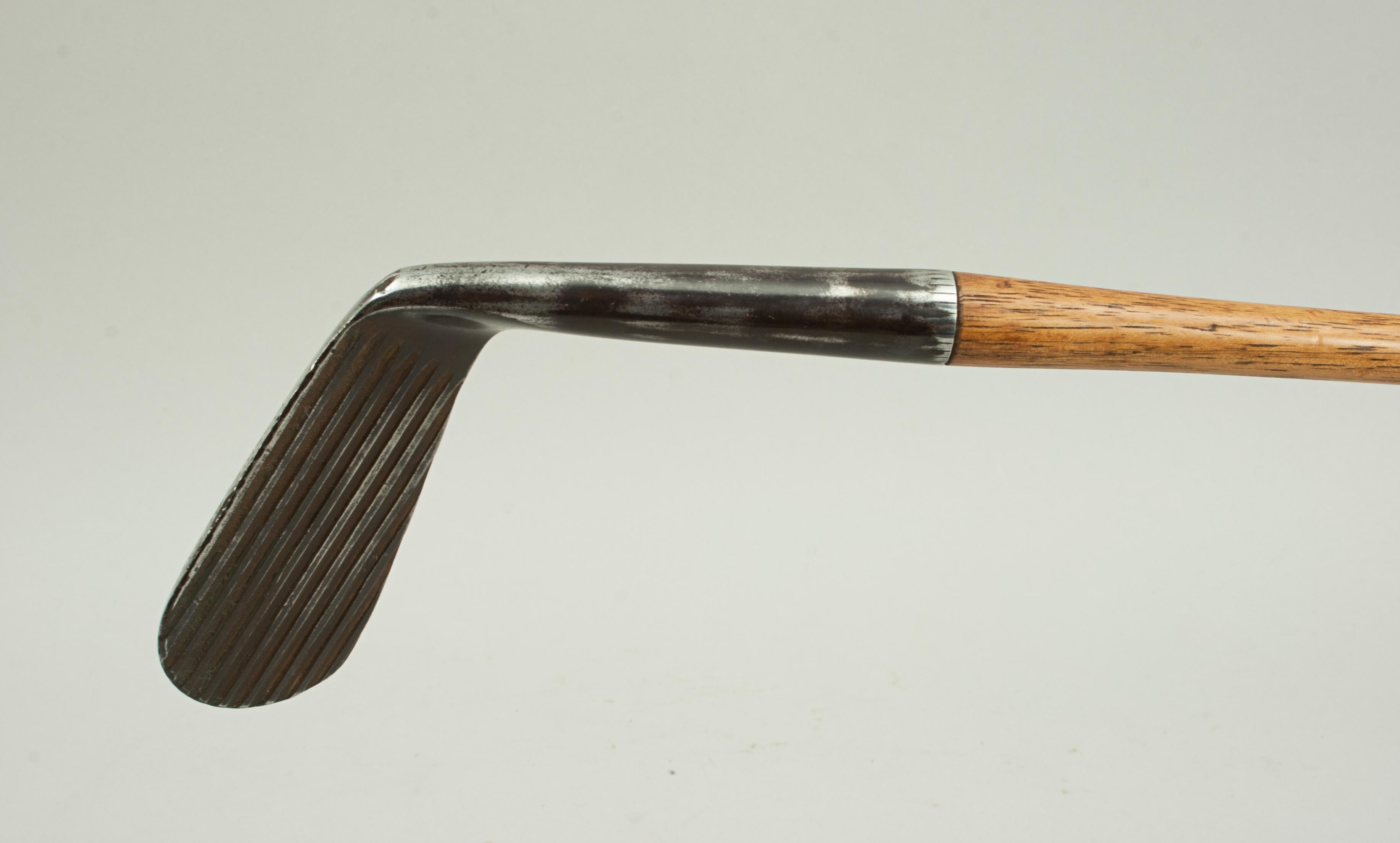 Early 20th Century Original Golf Club Left Handed Ribbed Face Backspin Club For Sale