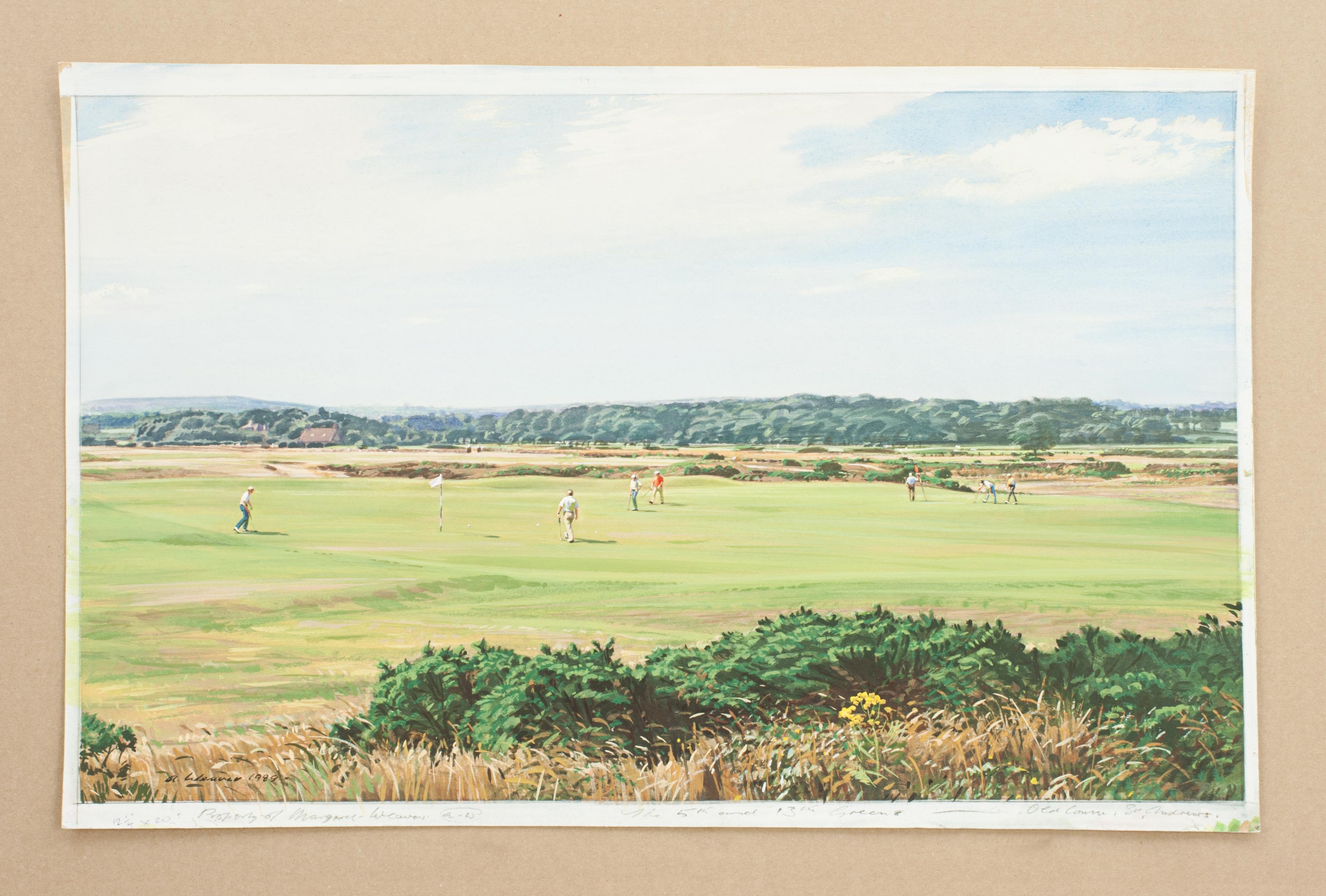 Paper Original Golf Watercolor Painting of St Andrews by Arthur Weaver
