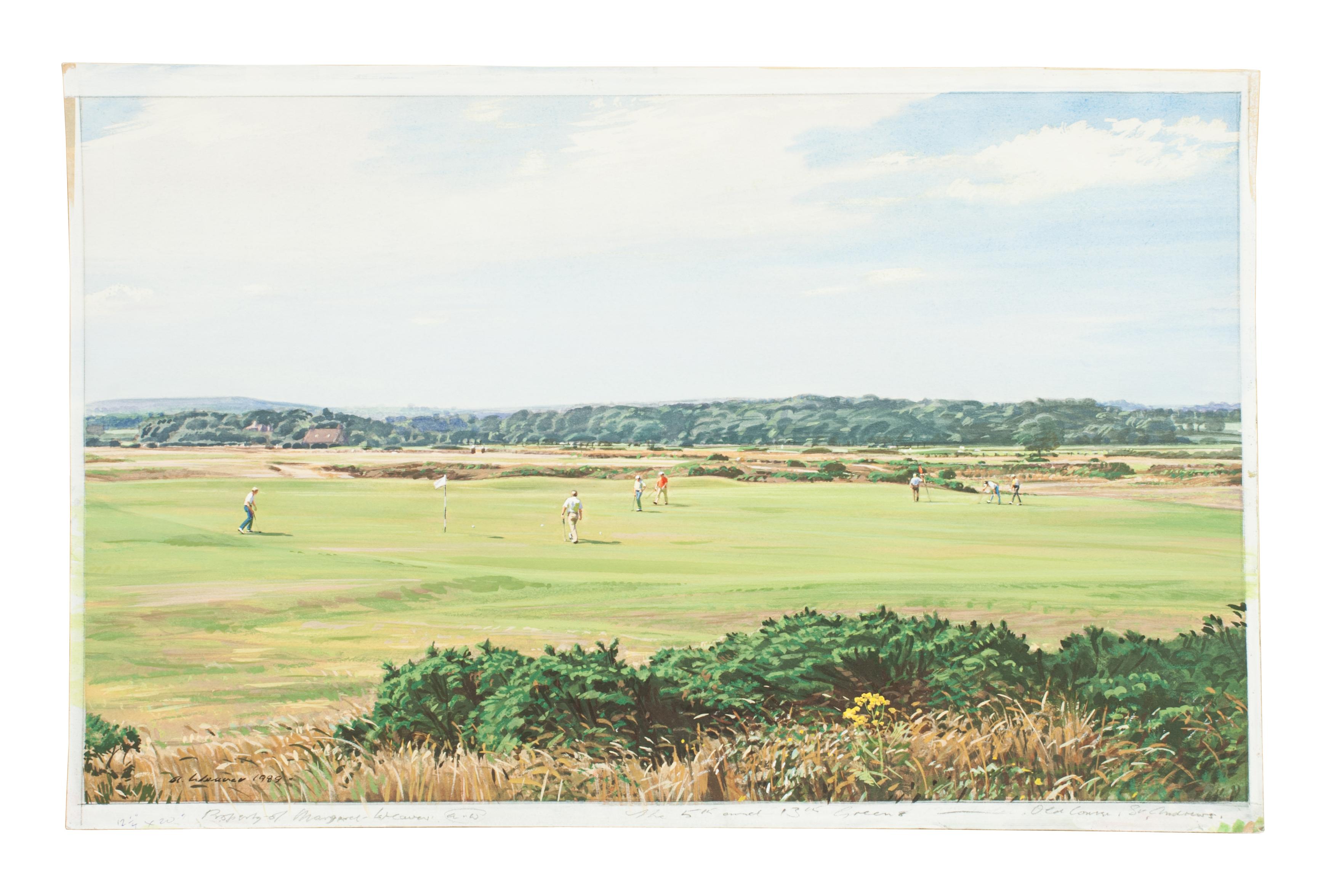 Original Golf Watercolor Painting of St Andrews by Arthur Weaver 1