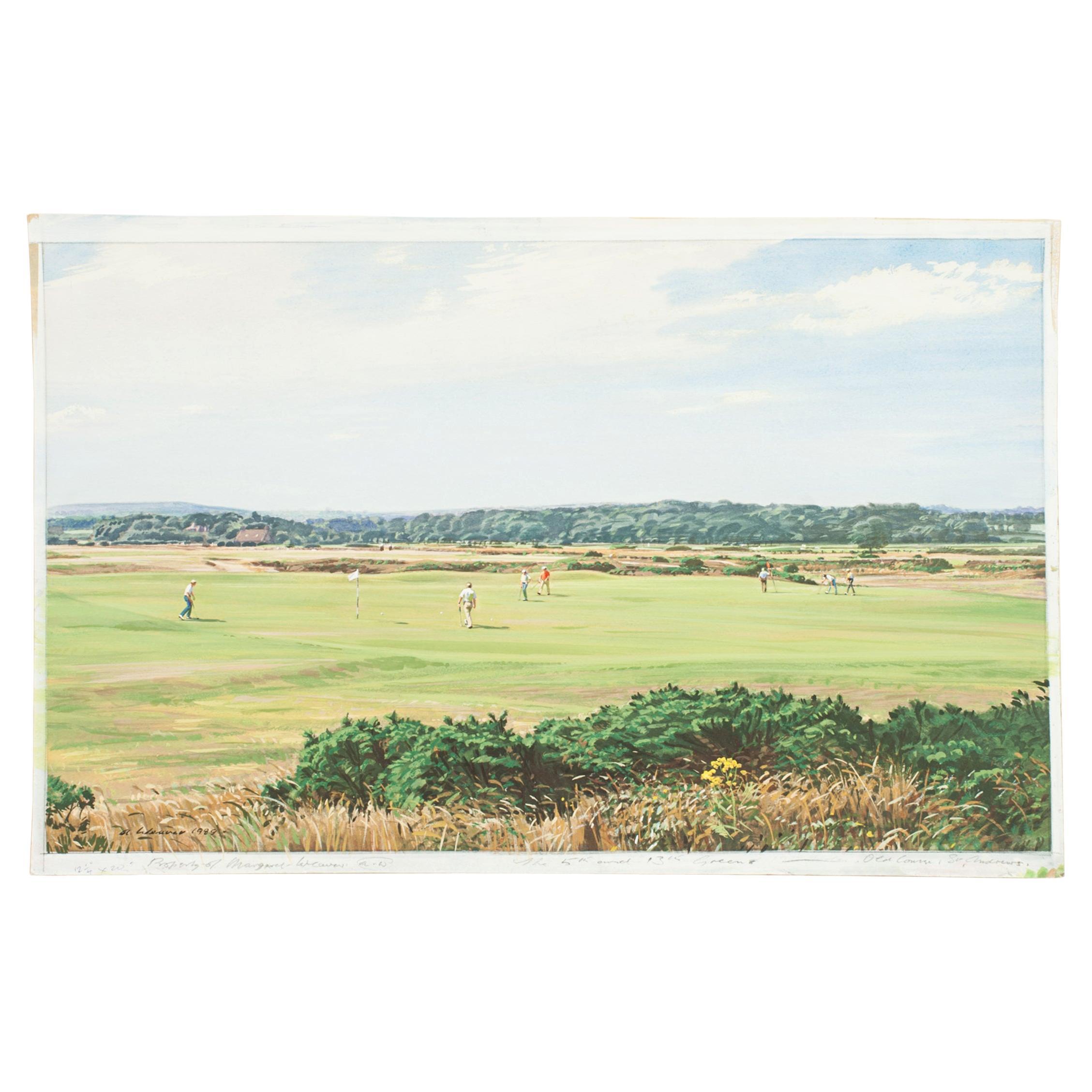Original Golf Watercolor Painting of St Andrews by Arthur Weaver