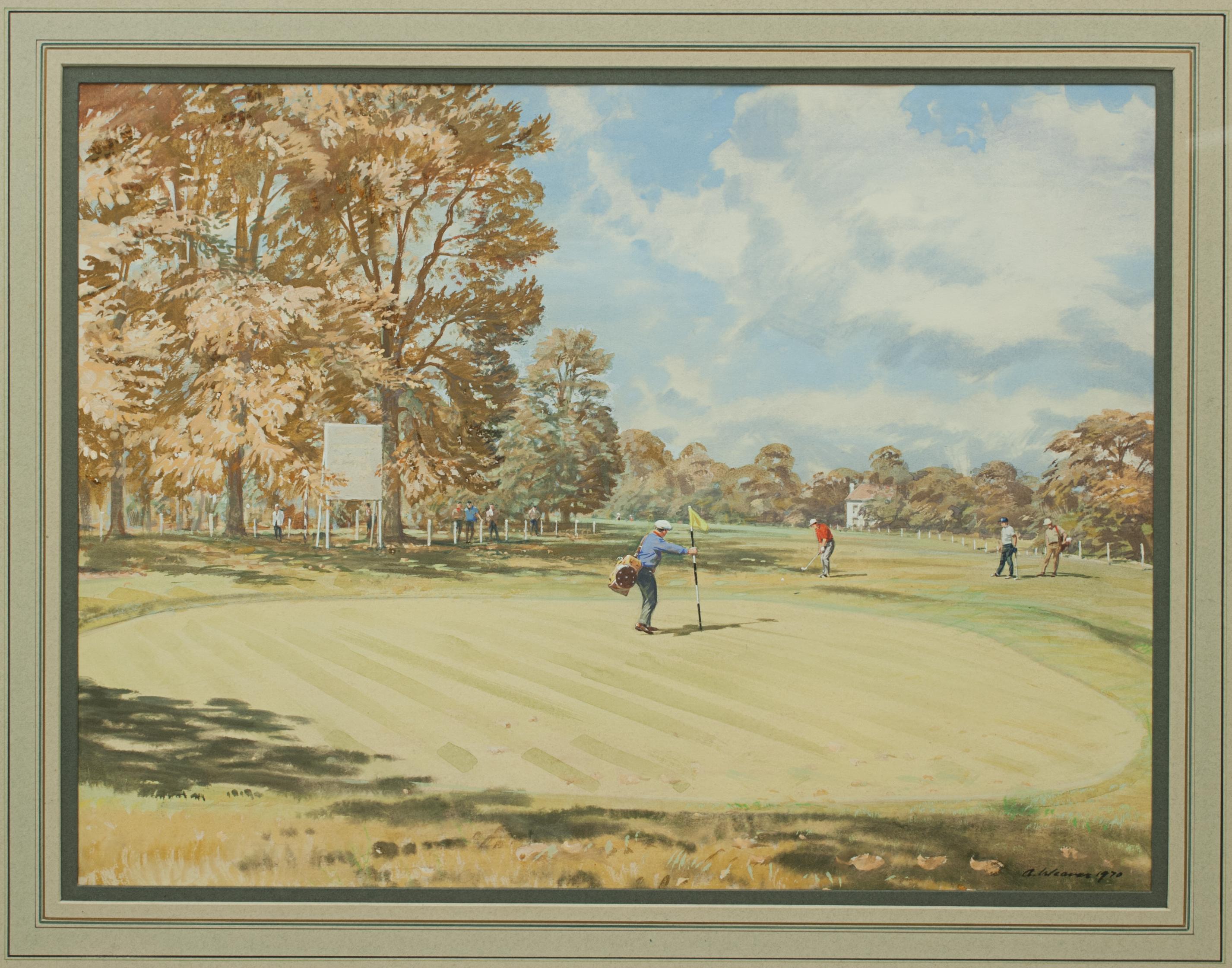 Sporting Art Original Golf Watercolour, Wentworth West Course, 18th Green by Arthur Weaver