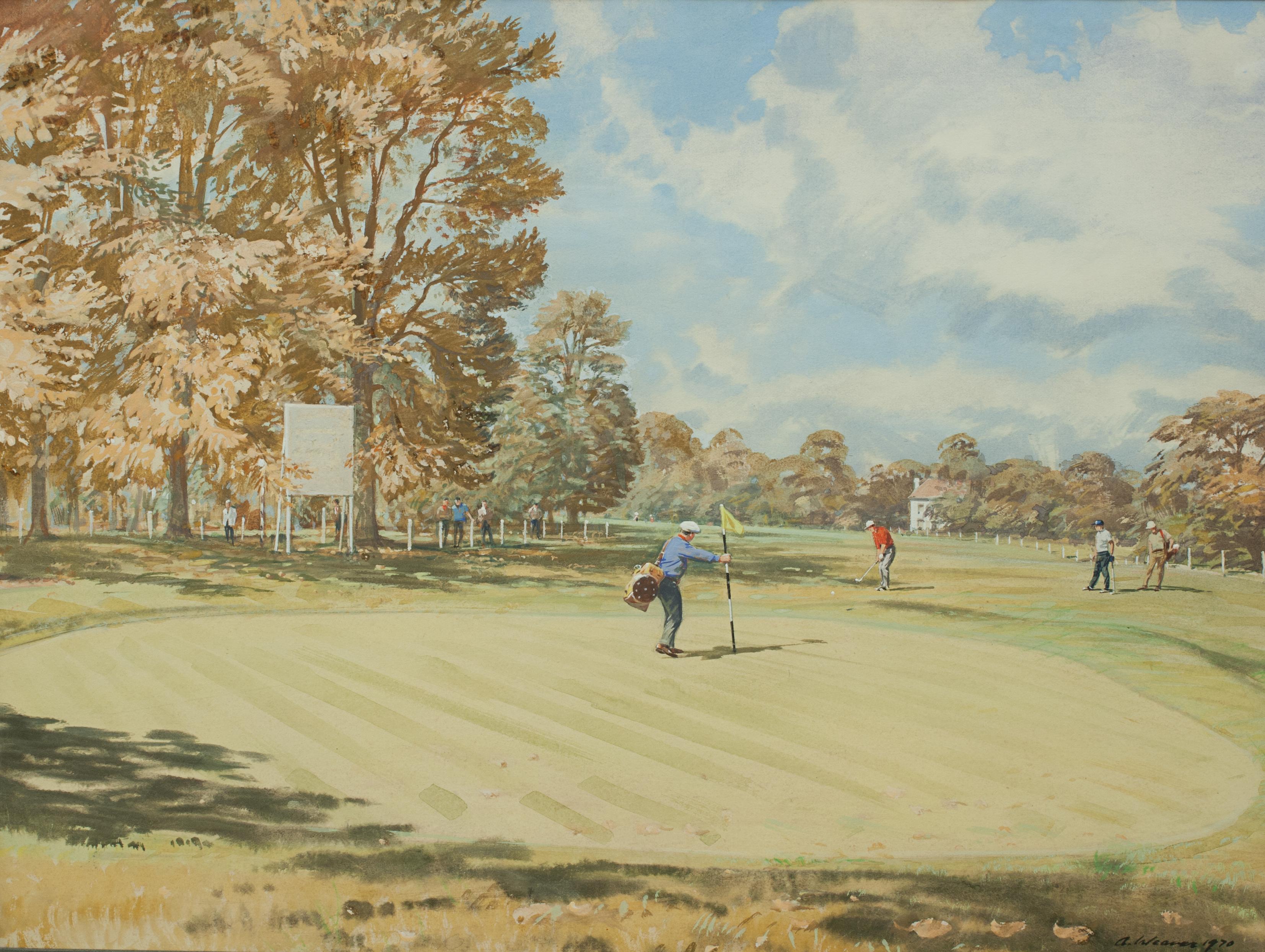 English Original Golf Watercolour, Wentworth West Course, 18th Green by Arthur Weaver
