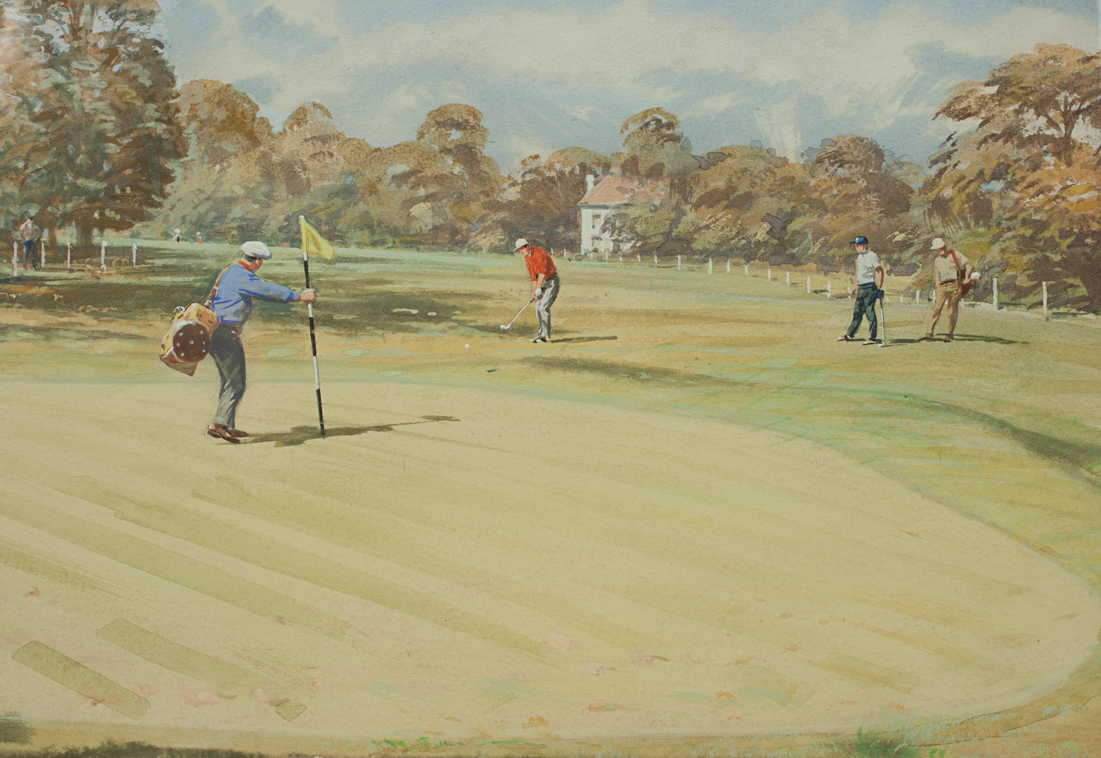 Late 20th Century Original Golf Watercolour, Wentworth West Course, 18th Green by Arthur Weaver