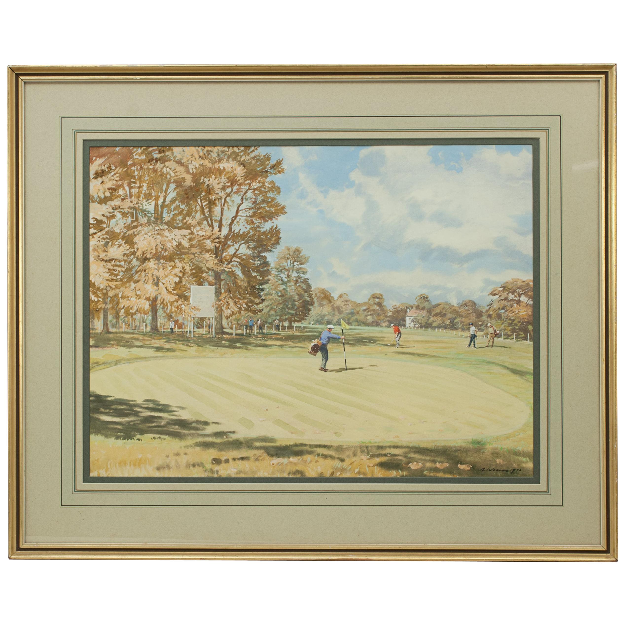 Original Golf Watercolour, Wentworth West Course, 18th Green by Arthur Weaver