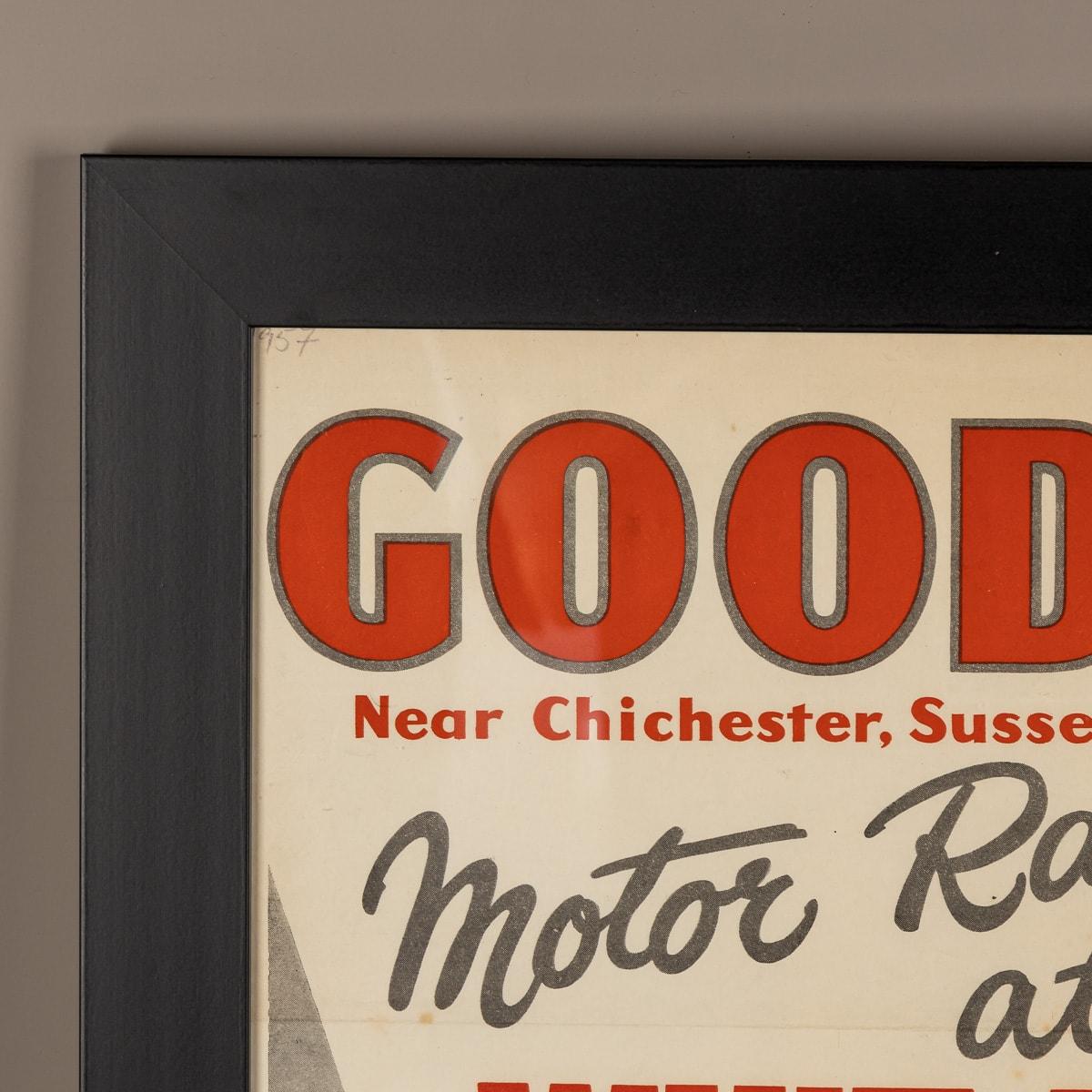 An original 1957 Goodwood 'Motor Racing at it's Best'! advertising poster for Whit-Monday, June 10th, printed in red and black on paper, artwork after Roy Nockolds, (76 x 51cm), start time over-pasted with paper correction '1.30pm'.

CONDITION
In