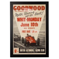 Vintage Original Goodwood 'Motor Racing At It's Best!' Poster For Whit-Monday, c.1957