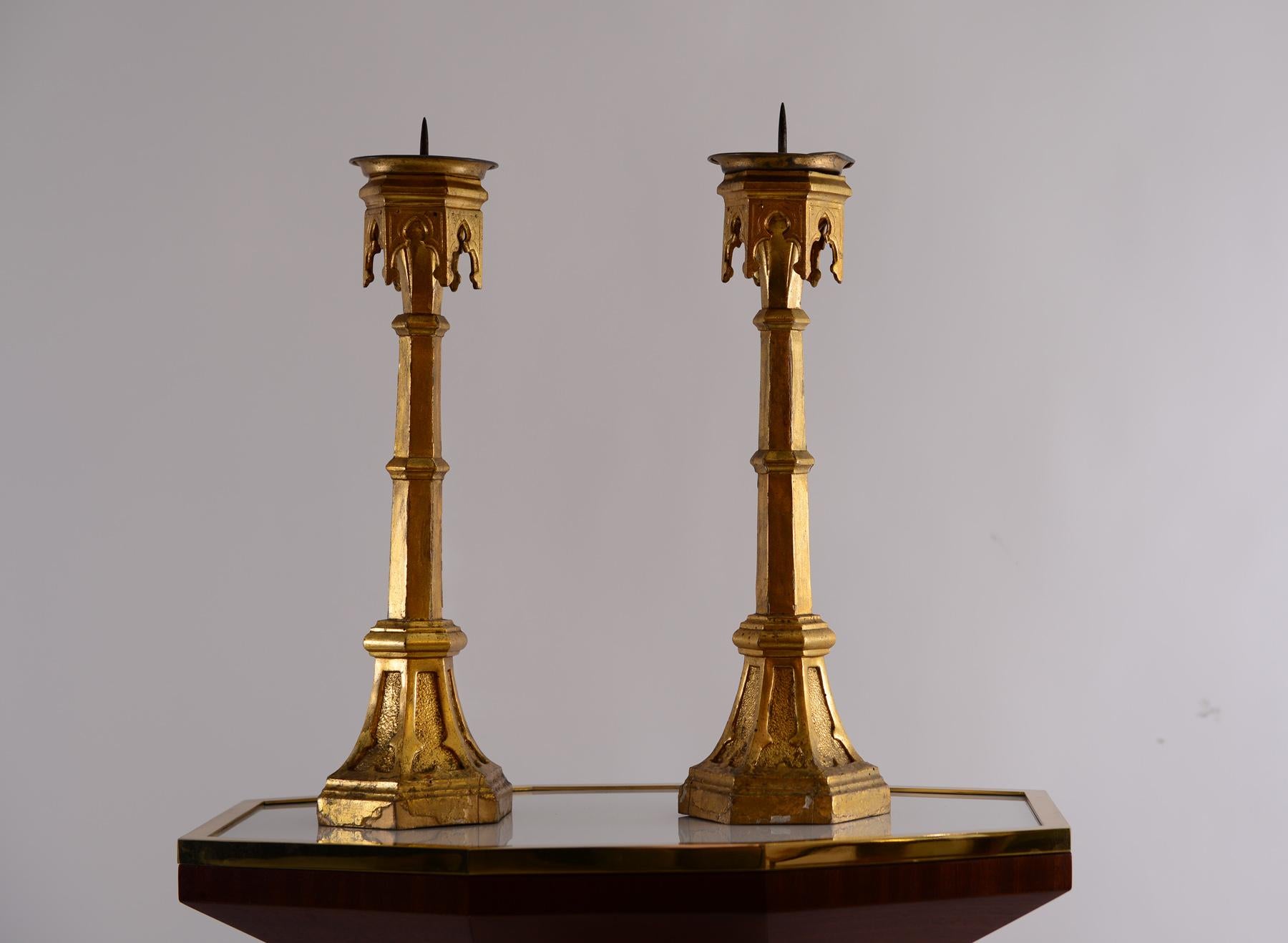 Wood Original Gothic Style 1860 Candlesticks 19th Century Emperor of House Habsburg For Sale