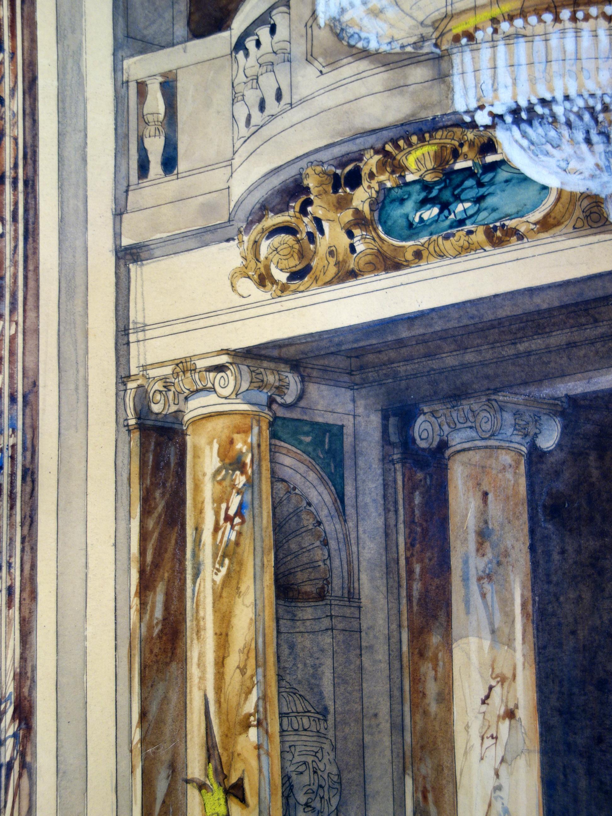 Original Gouache & Ink Architectural Masterwork of Vienna Hofburg Palace, 1910  For Sale 2