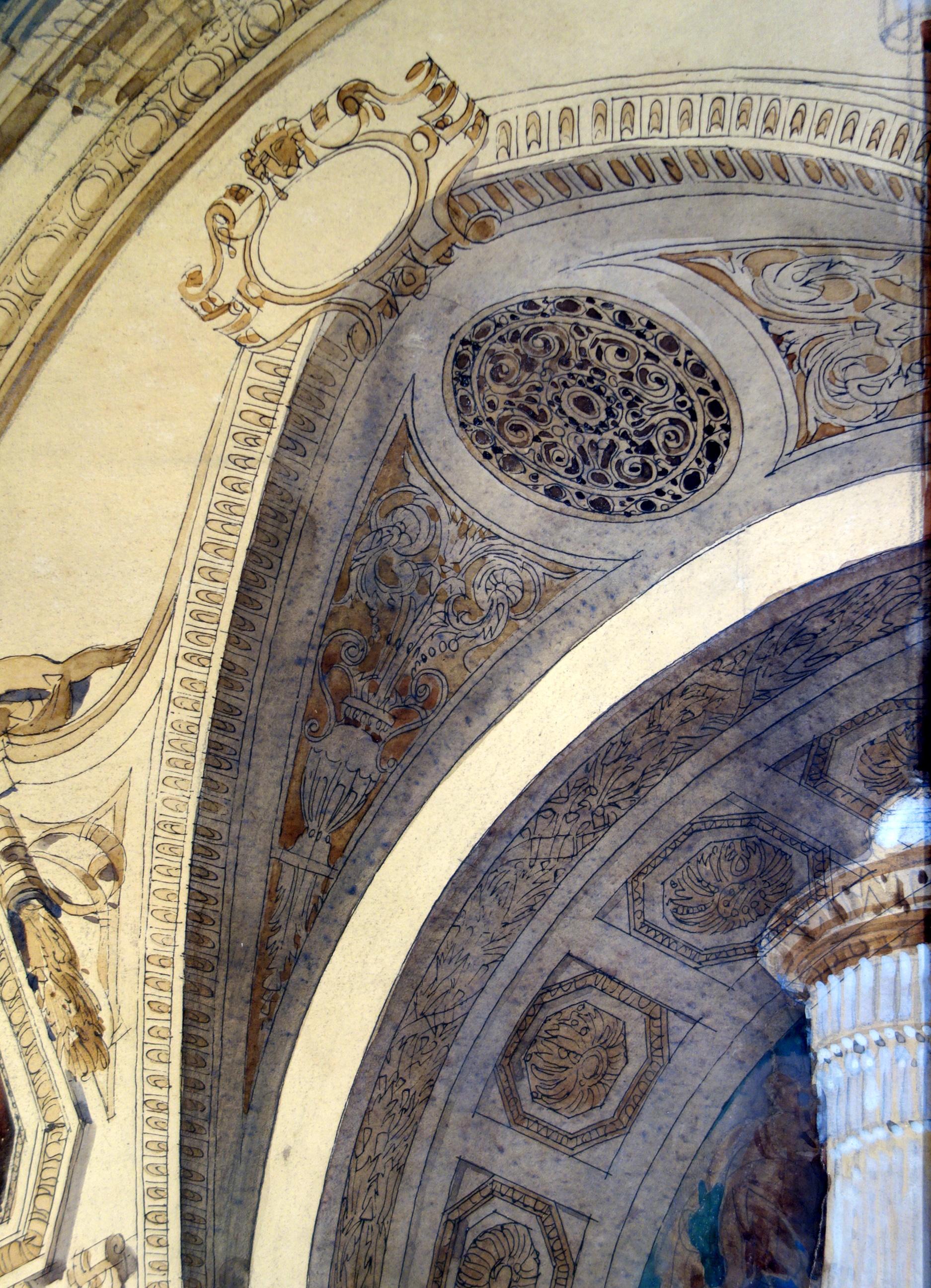 Original Gouache & Ink Architectural Masterwork of Vienna Hofburg Palace, 1910  For Sale 5