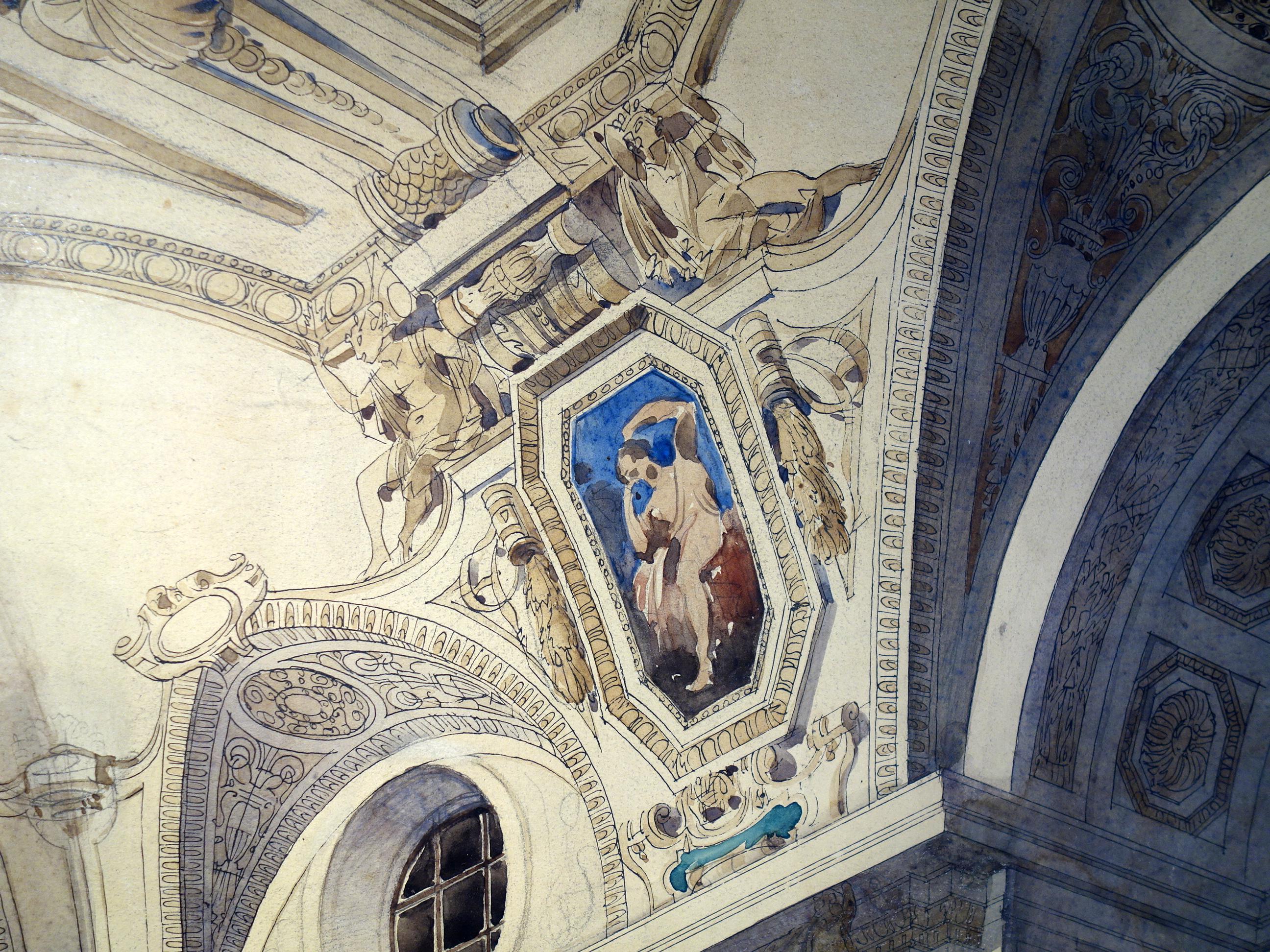 Renaissance Revival Original Gouache & Ink Architectural Masterwork of Vienna Hofburg Palace, 1910  For Sale