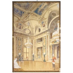 Architektonisches Meisterwerk in Gouache und Tinte im Wiener Hofburg-Palast, 1910 