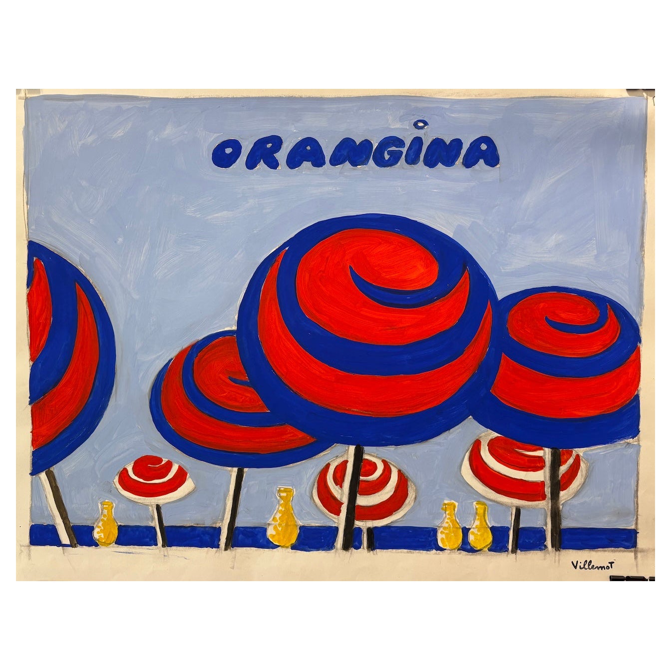 Original gouache study ‘Orangina Umbrella’ by Villemot