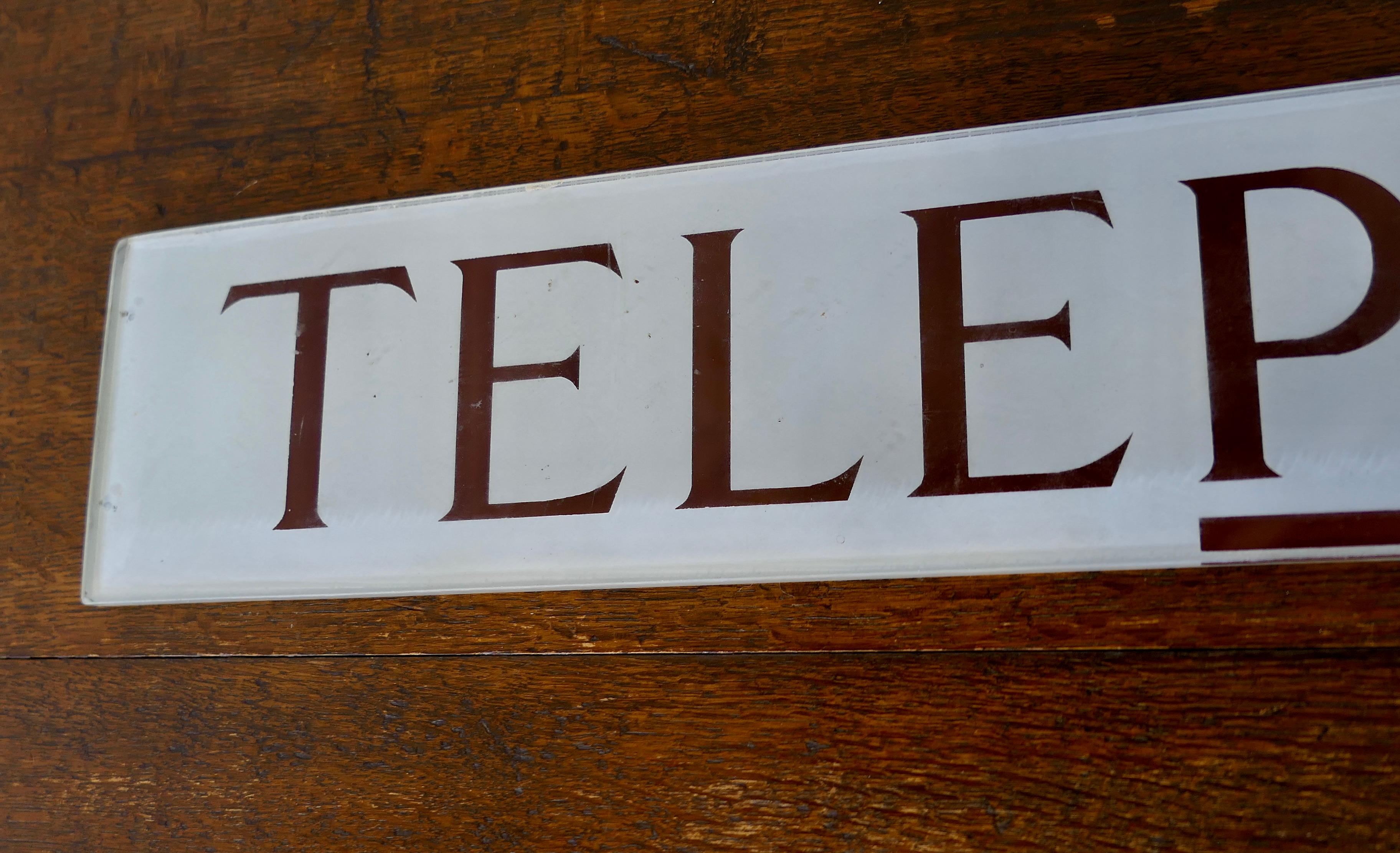 Original GPO Glass “TELEPHONE” sign from a Red Phone Box  From the 1950s   In Good Condition For Sale In Chillerton, Isle of Wight