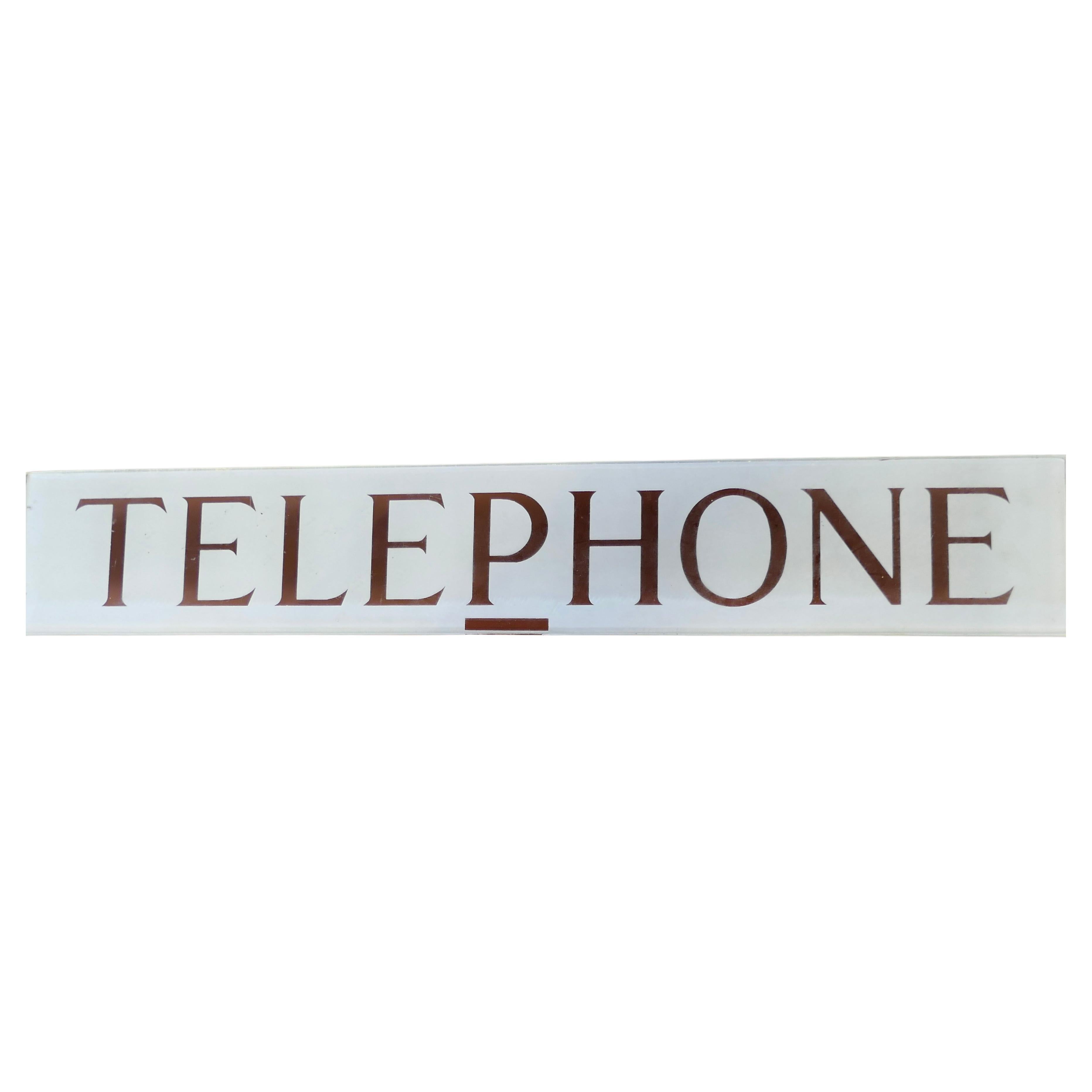 Original GPO Glass “TELEPHONE” sign from a Red Phone Box  From the 1950s   For Sale