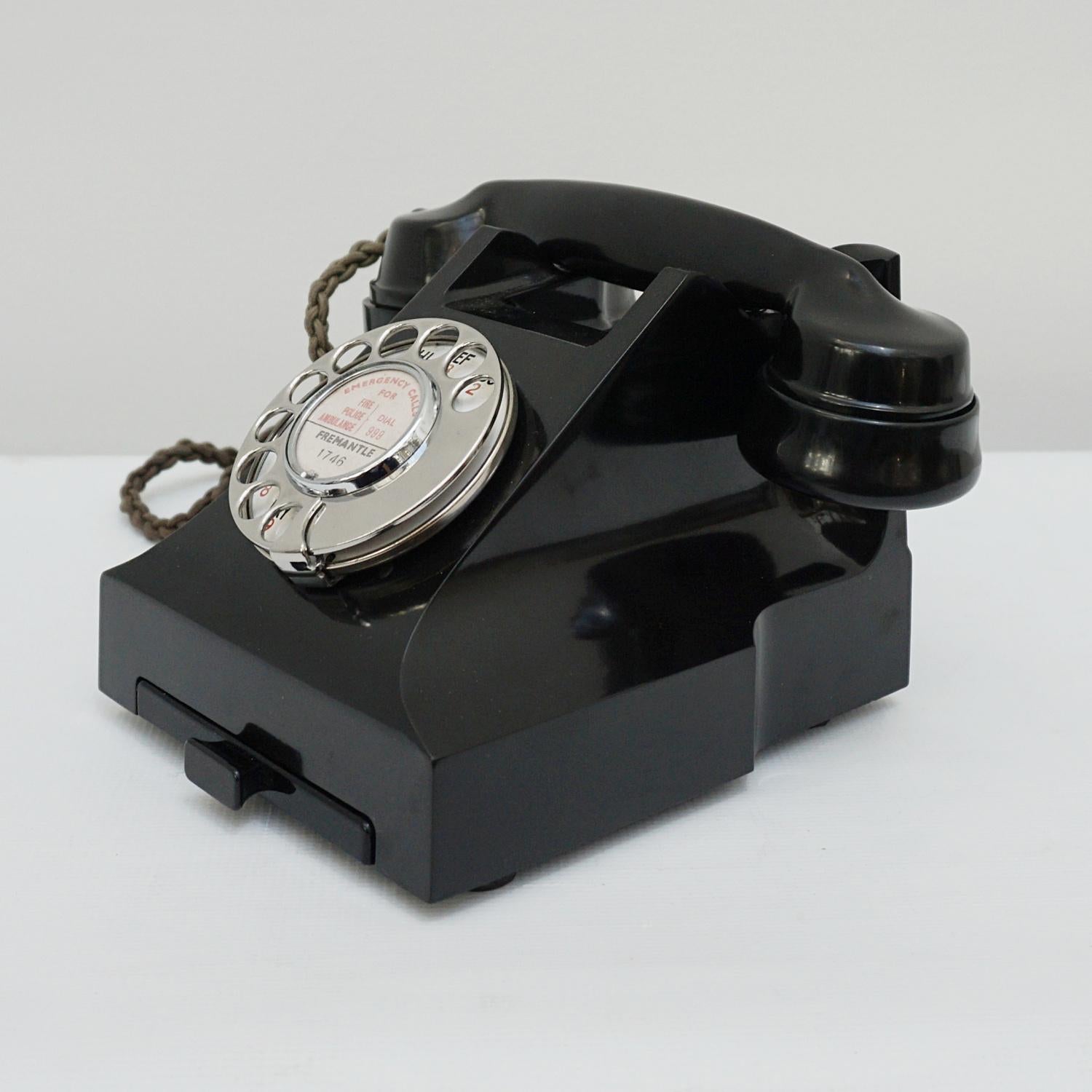 Mid-Century Modern Original GPO Model 332L Black Bakelite Telephone Full Working Order
