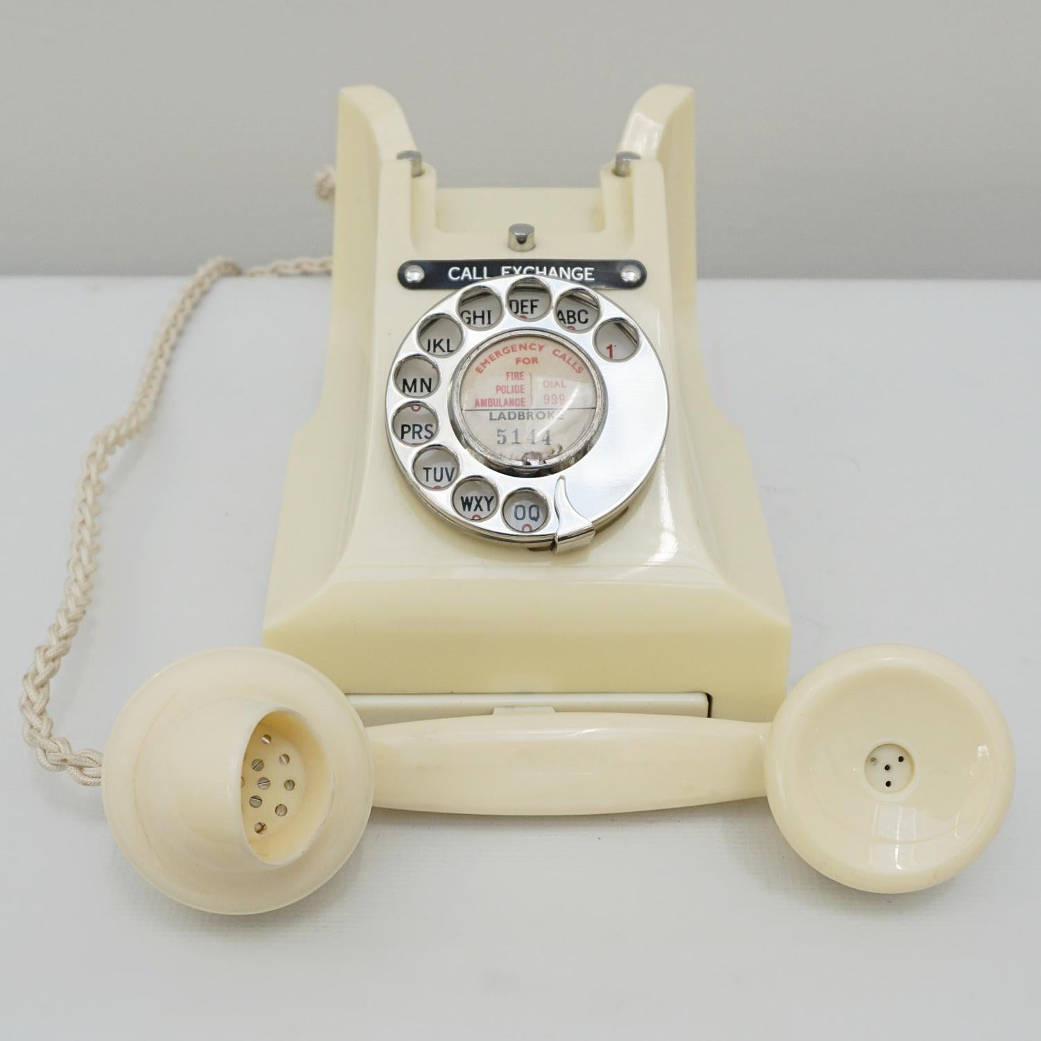 Mid-Century Modern Original GPO Model 332L White Bakelite Telephone