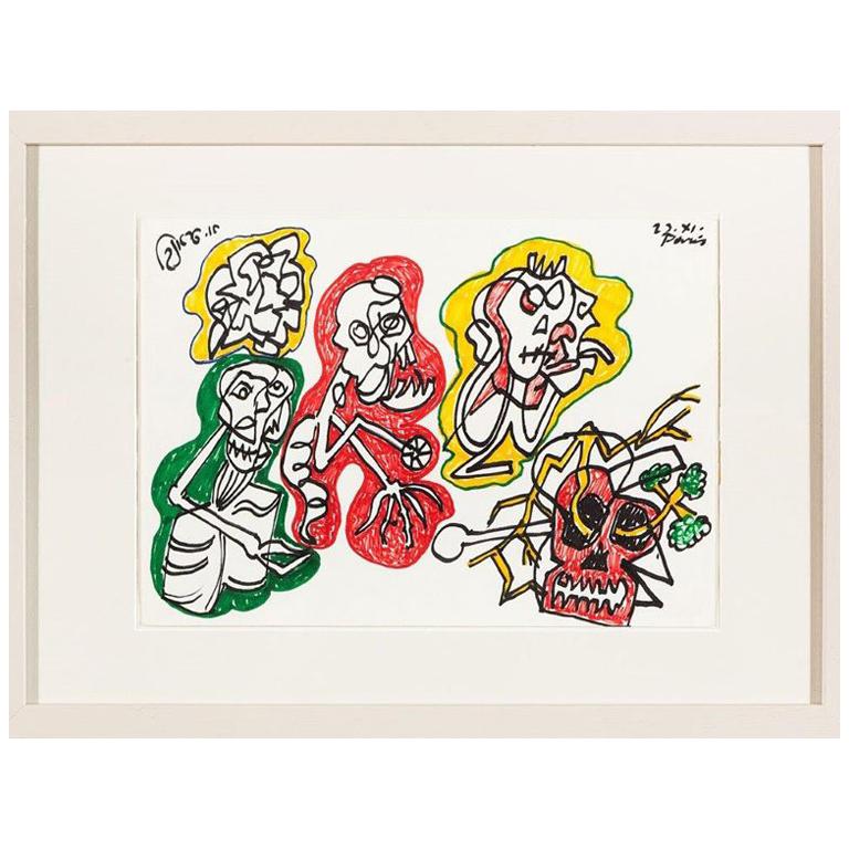 Original Graffiti aus den 1970er Jahren auf Papier „Sculls & Bones“ von Adolf Frankl