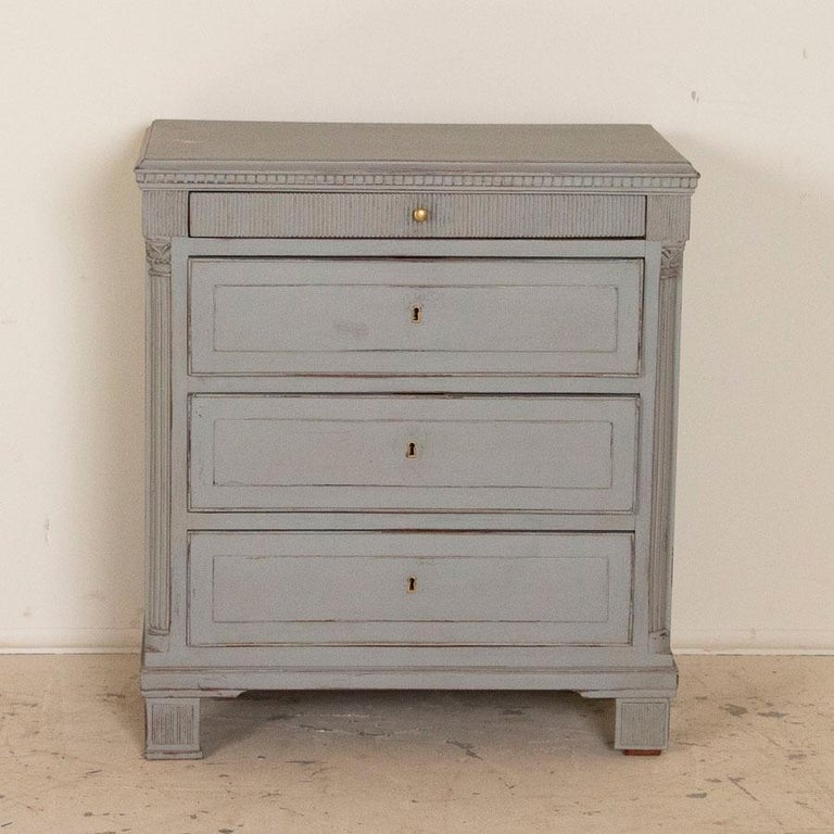 Original Gray Painted Chest of Drawers Nightstand, Sweden For Sale at