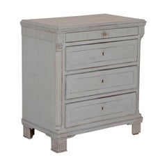 Original Gray Painted Chest of Drawers Nightstand, Sweden