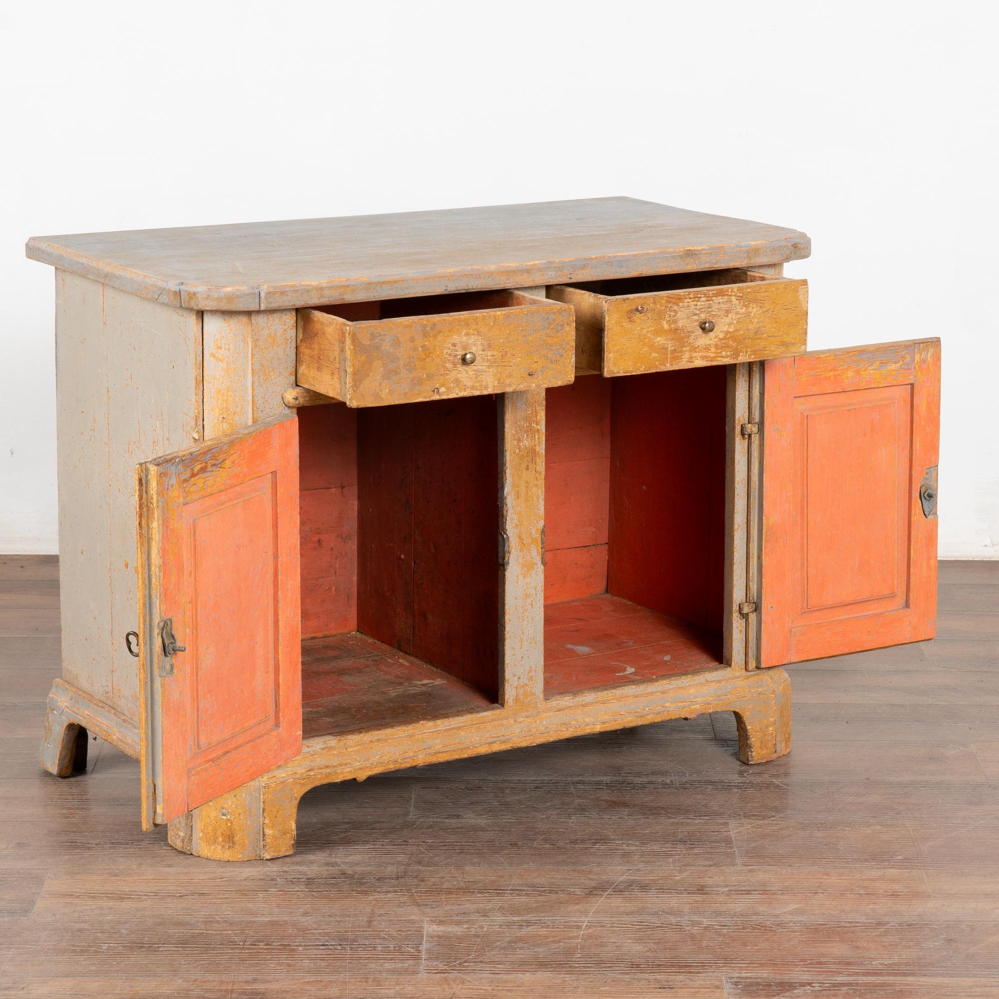 Country Original Gray Painted Pine Sideboard, Sweden circa 1840-60