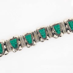 Original Green Chalcedony Mexico Mask Wide Sterling Silver Custom Bracelet