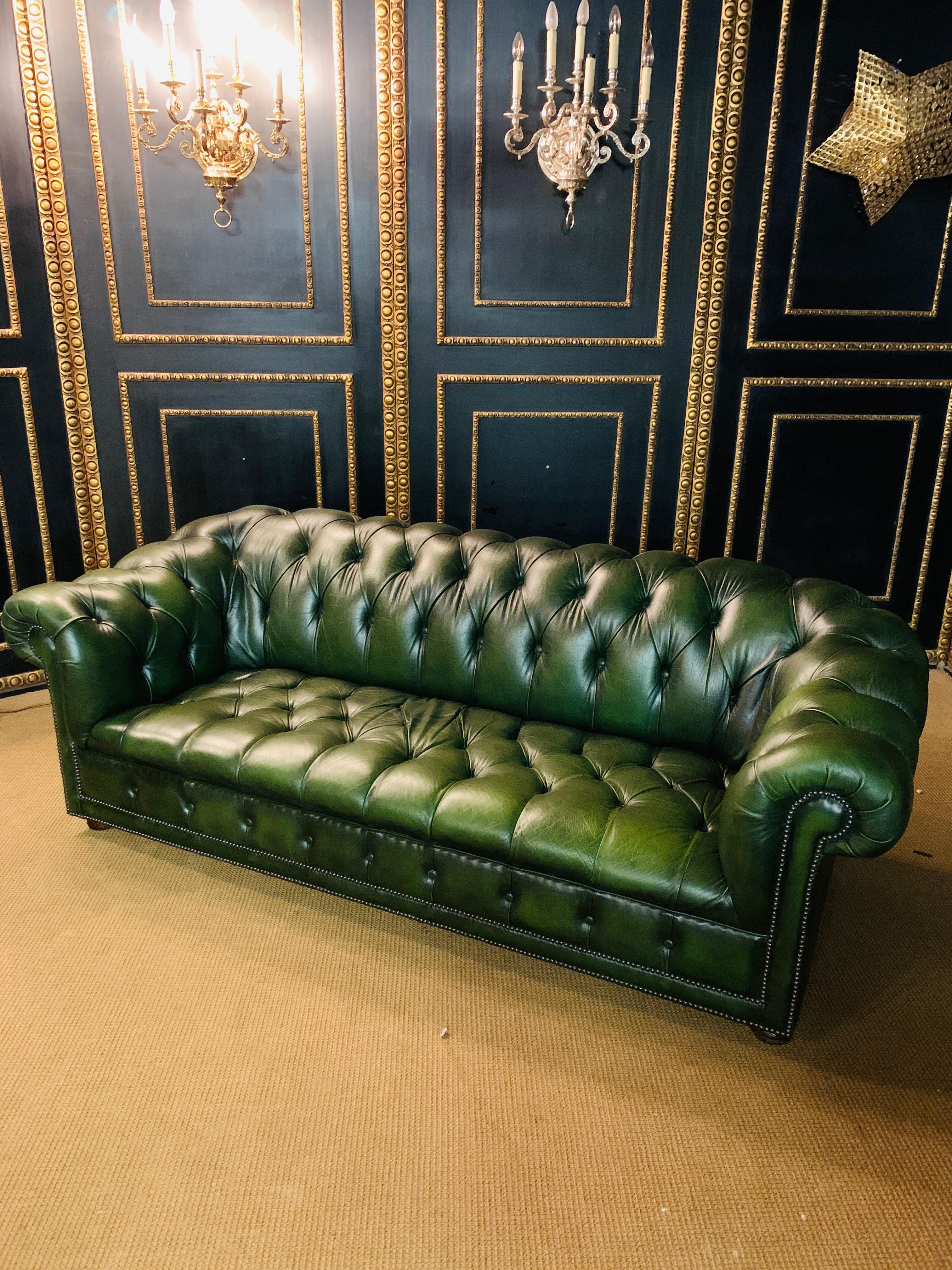English Original Green Chesterfield Sofa from the 80's