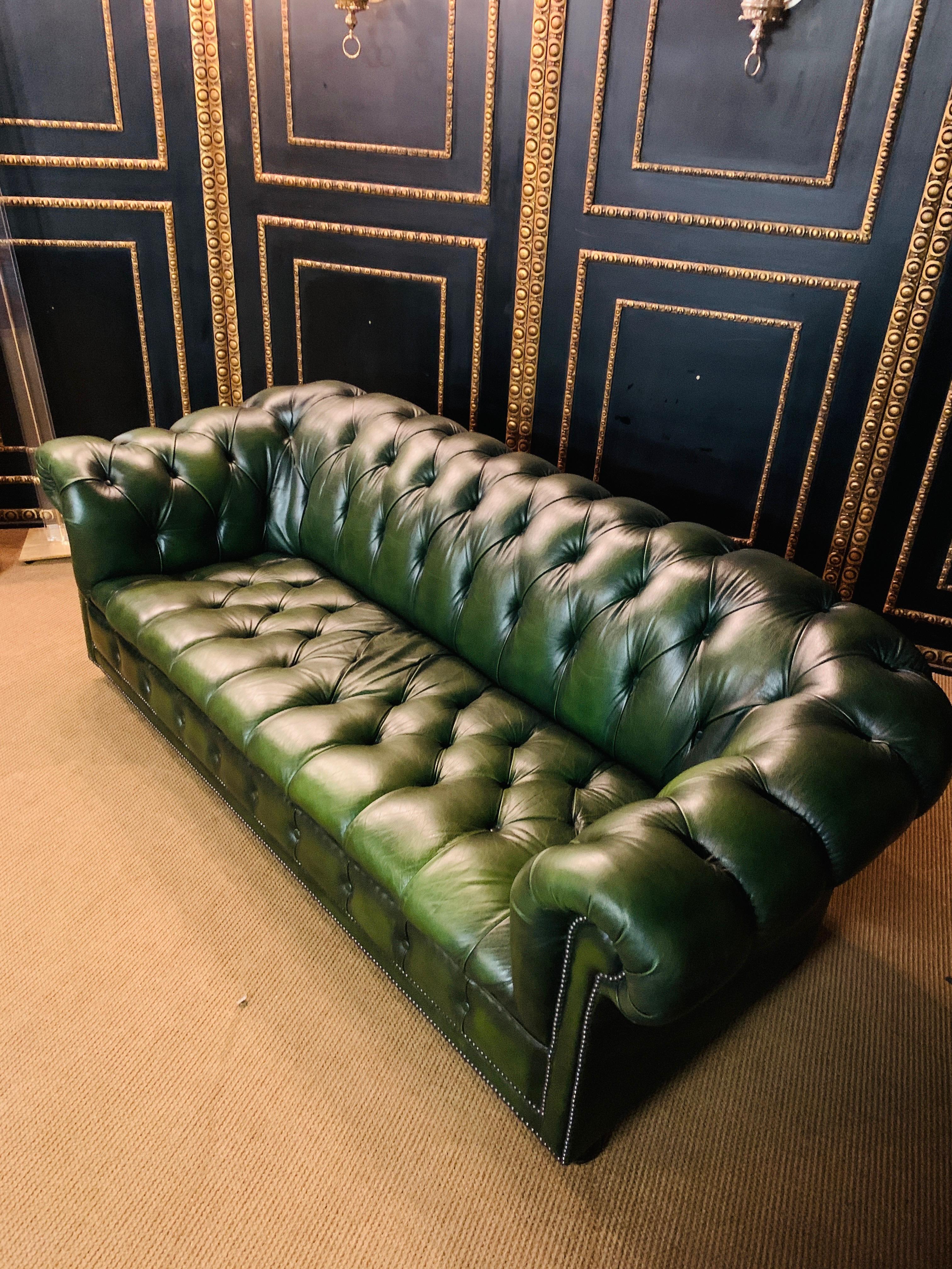 Leather Original Green Chesterfield Sofa from the 80's