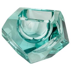 Cenicero original de cristal de murano verde, Italia, años 70