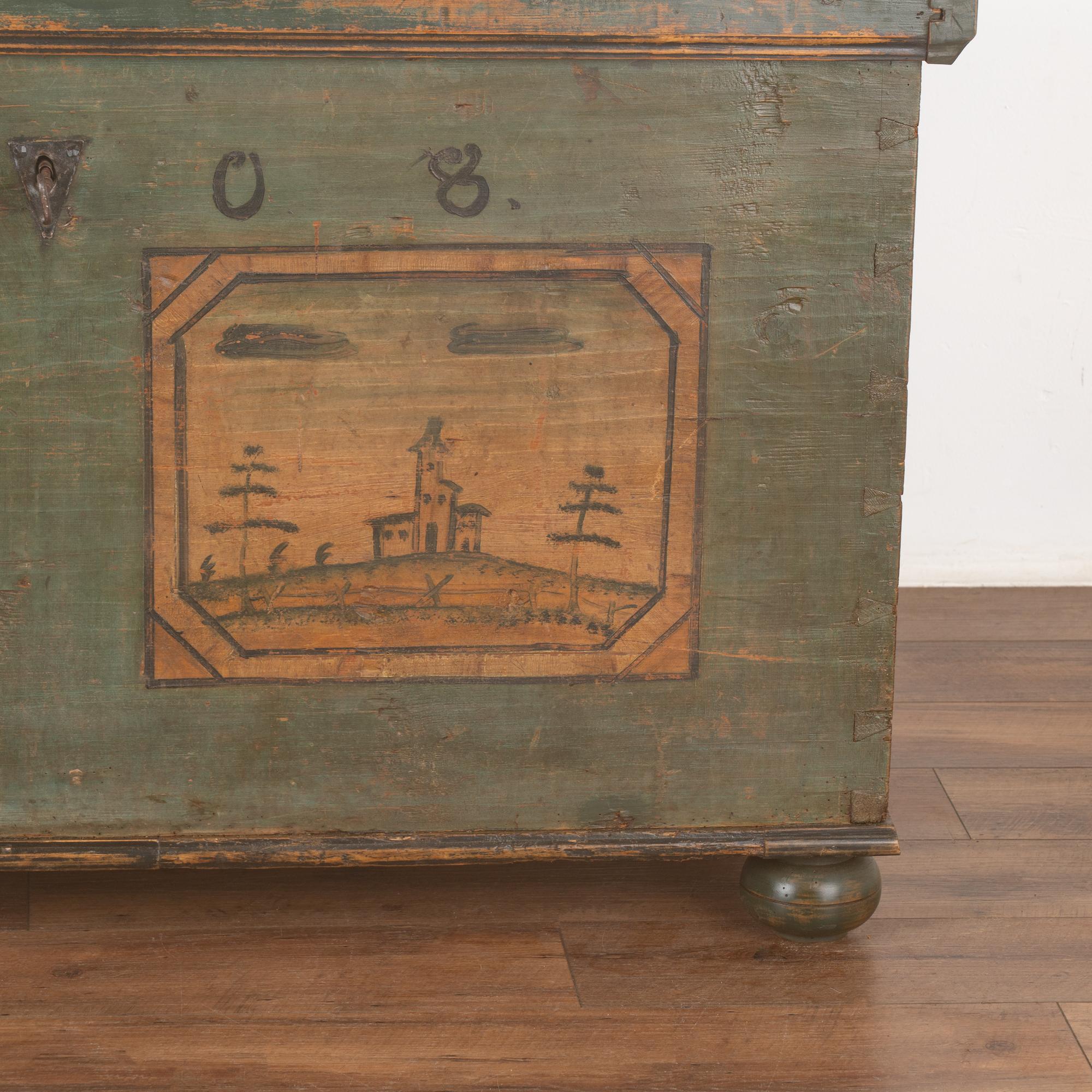 Original Green Painted Flat Top Trunk, Austria dated 1808 For Sale 5