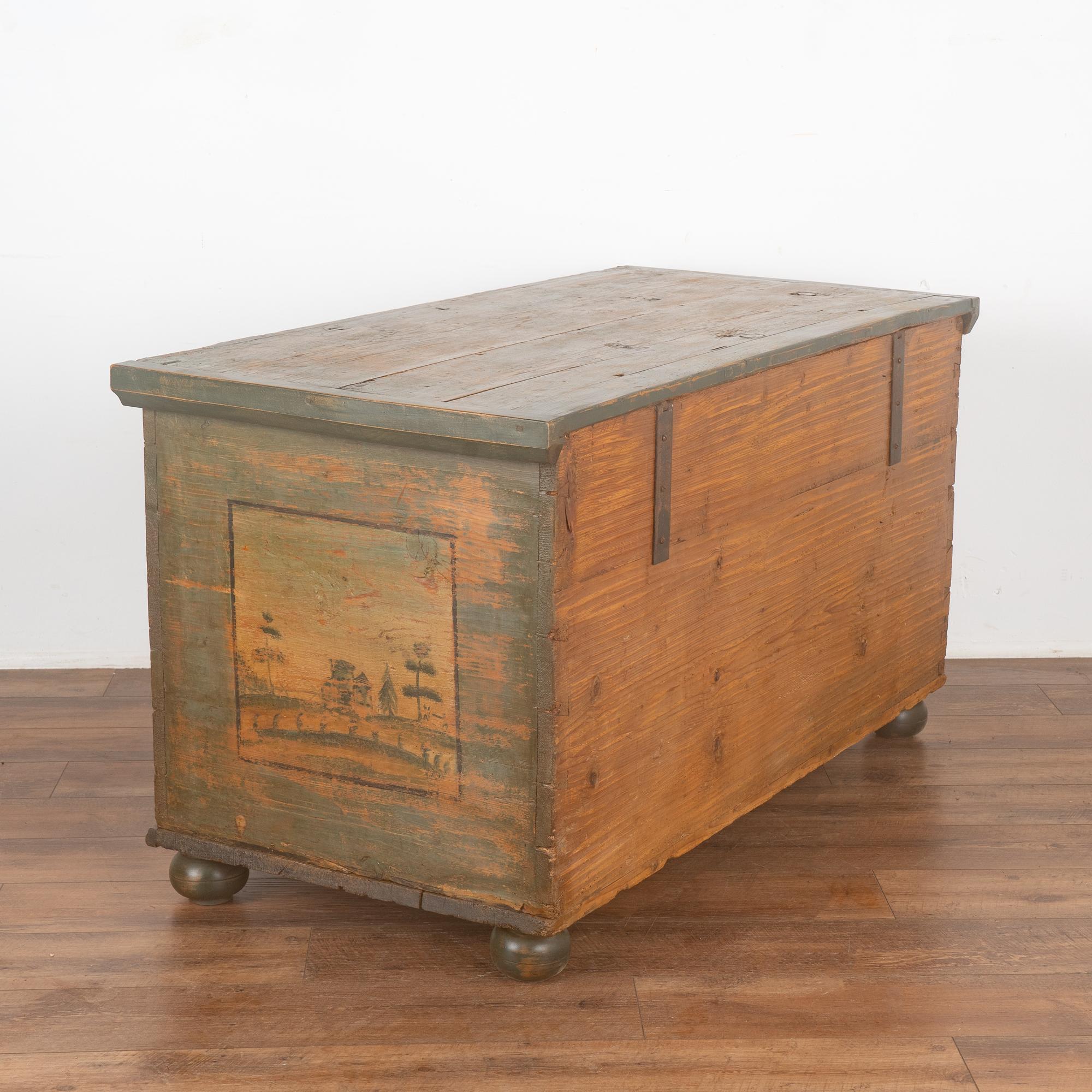 Original Green Painted Flat Top Trunk, Austria dated 1808 For Sale 6