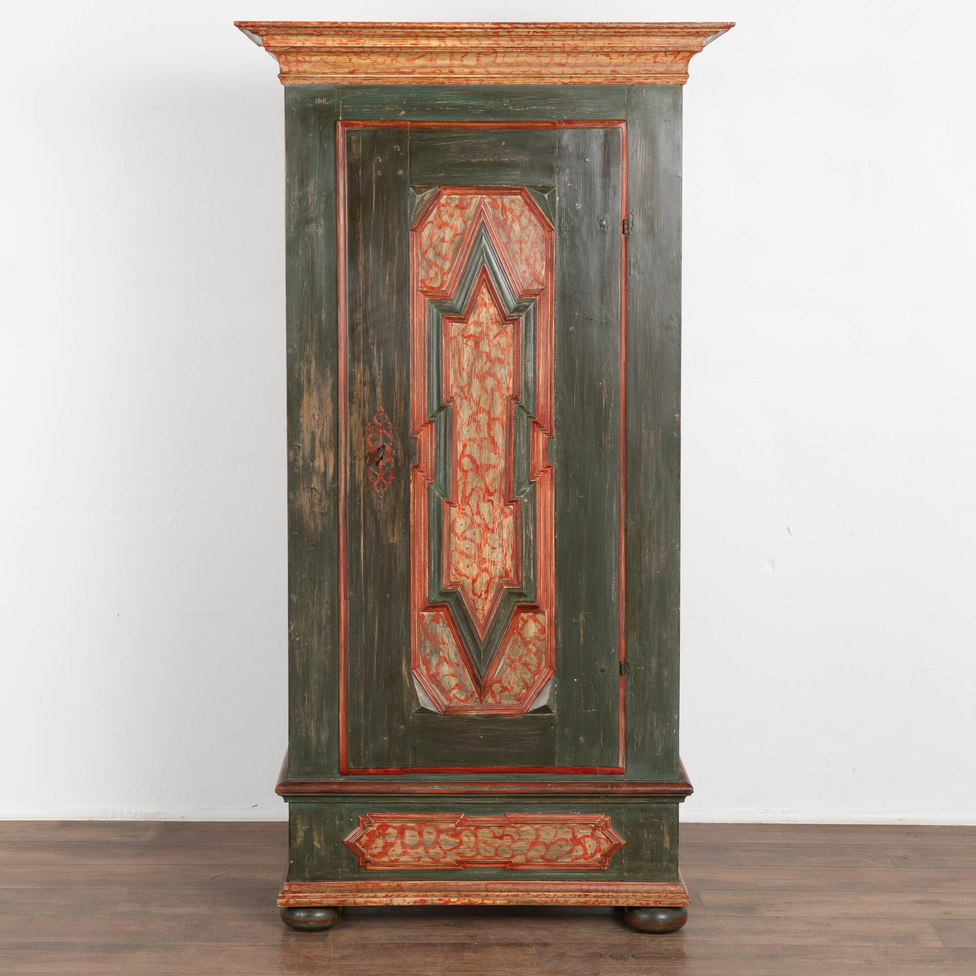 Folk Art Original Green Painted Single Door Armoire, Germany circa 1820