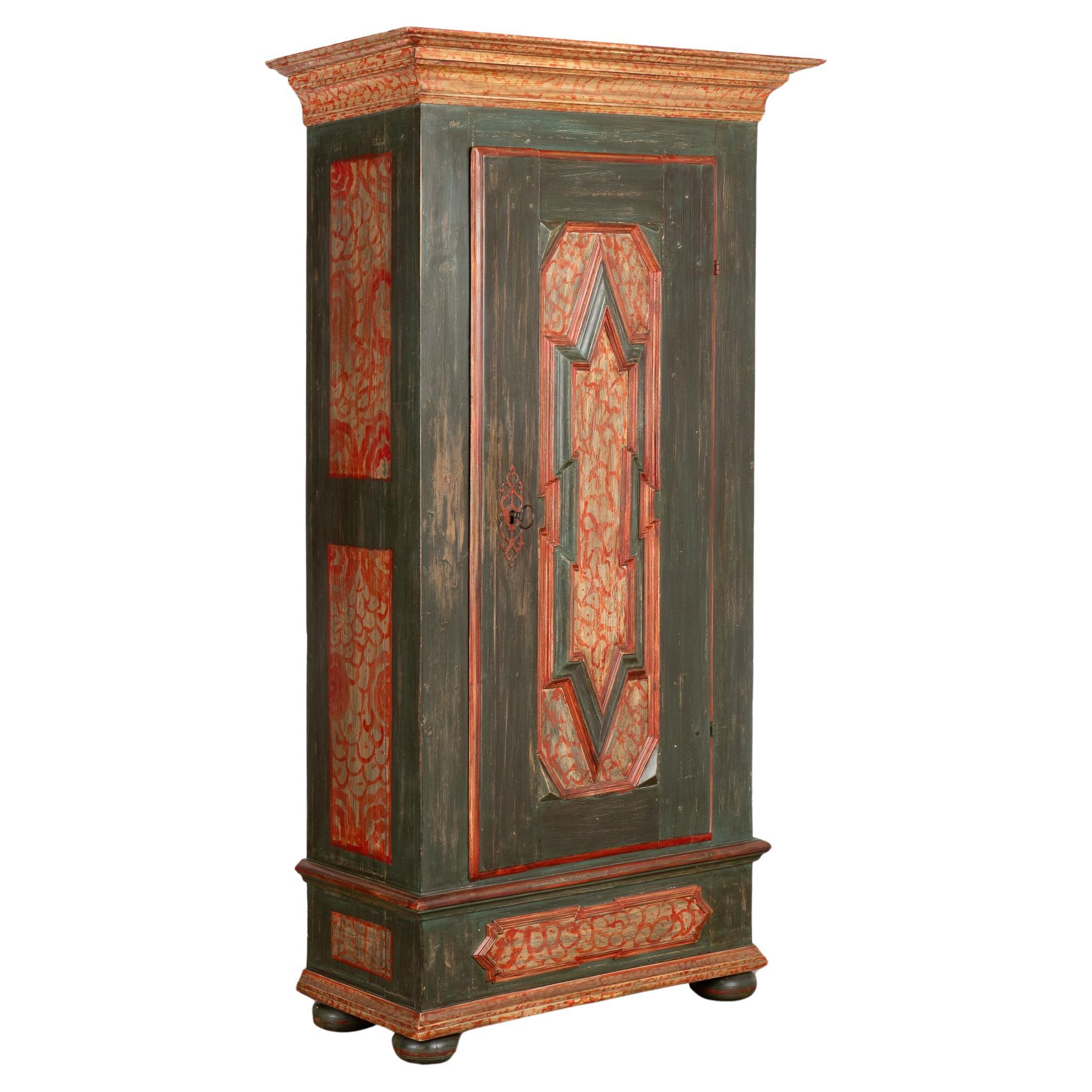 Original Green Painted Single Door Armoire, Germany circa 1820 For Sale
