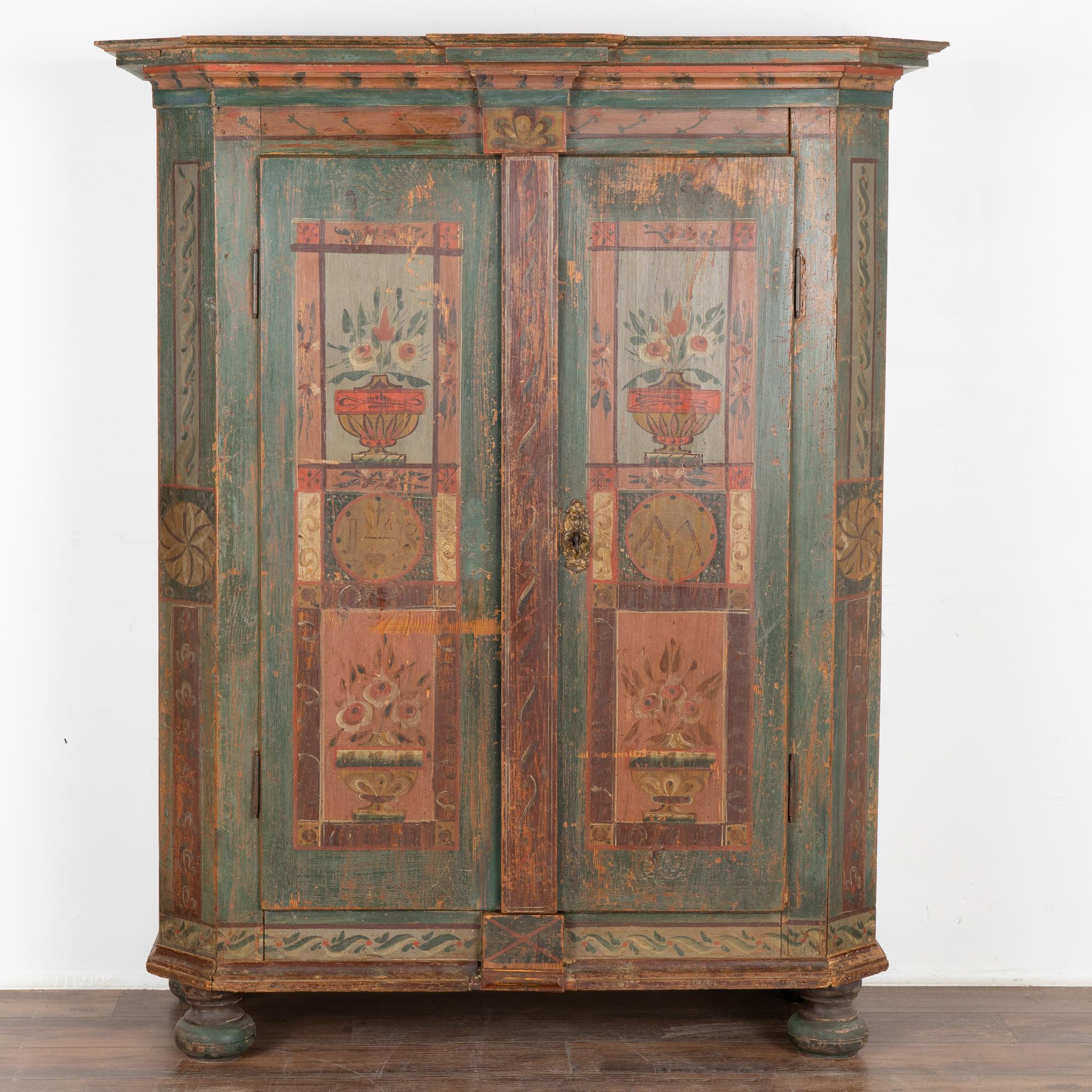 Hungarian Original Green Painted Two Door Armoire, Hungary circa 1840-60 For Sale