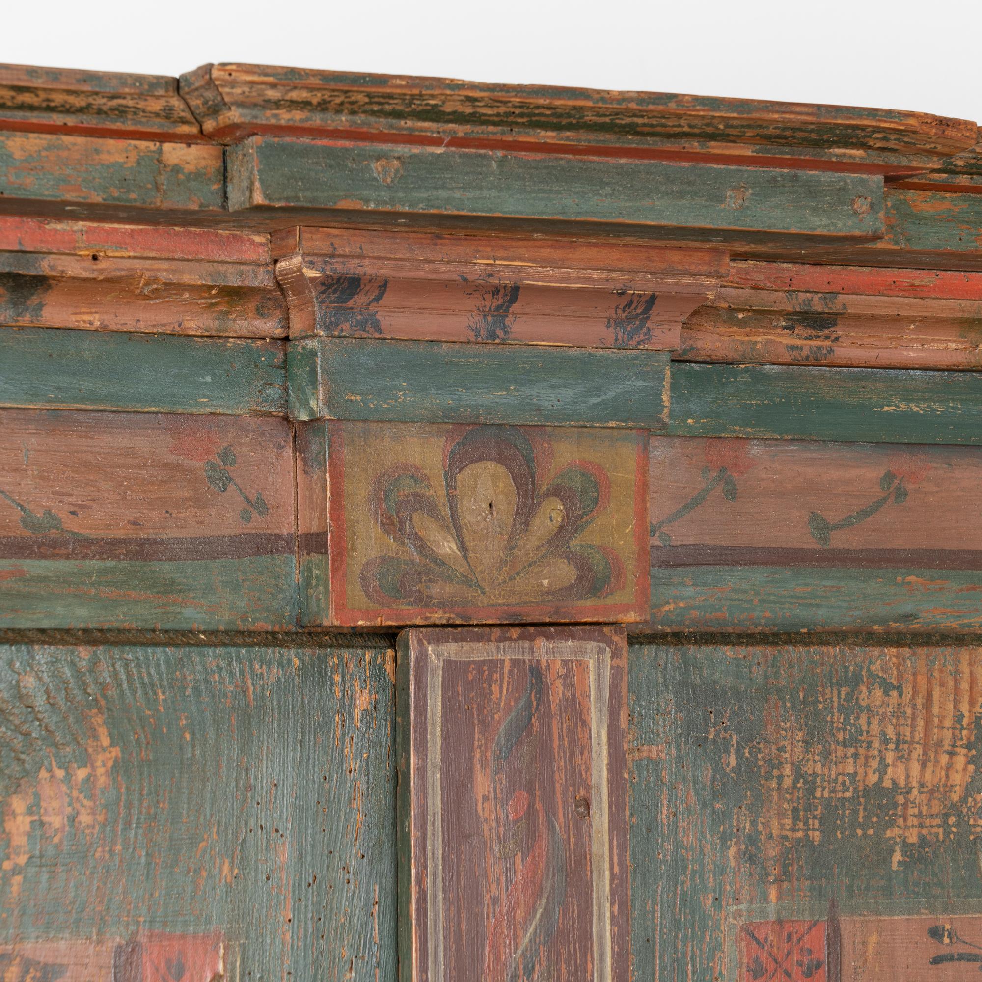 19th Century Original Green Painted Two Door Armoire, Hungary circa 1840-60 For Sale