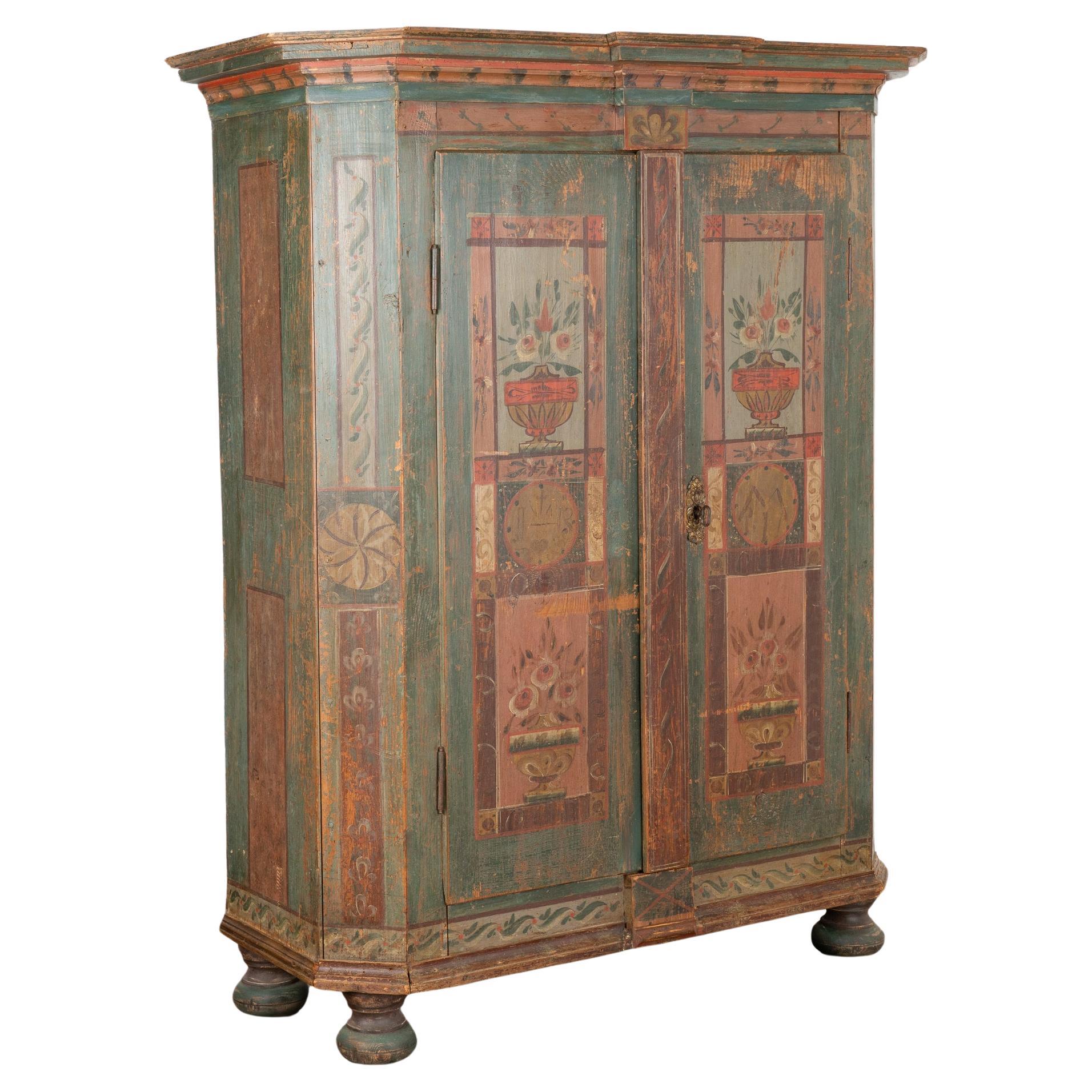 Original Green Painted Two Door Armoire, Hungary circa 1840-60 For Sale