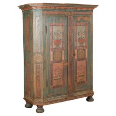 Used Original Green Painted Two Door Armoire, Hungary circa 1840-60