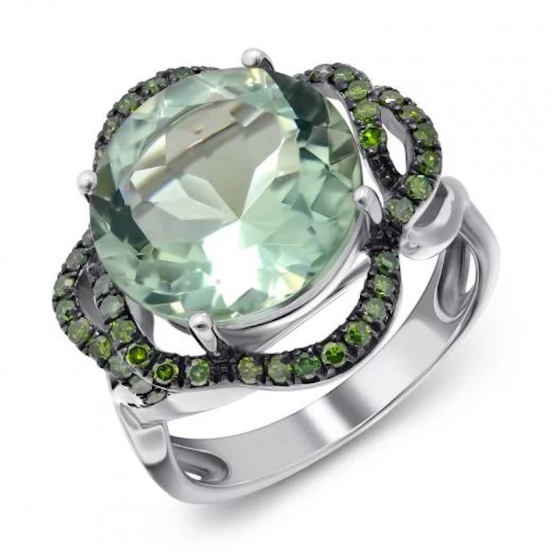 Moderne Boucles d'oreilles à levier élégantes en or blanc avec quartz vert et diamants d'origine pour elle en vente