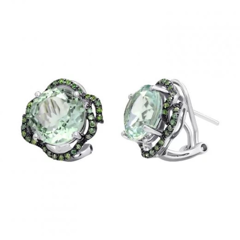 Original Green Quartz Diamond Elegant Lever-Back Earrings for Her White Gold In New Condition For Sale In Montreux, CH
